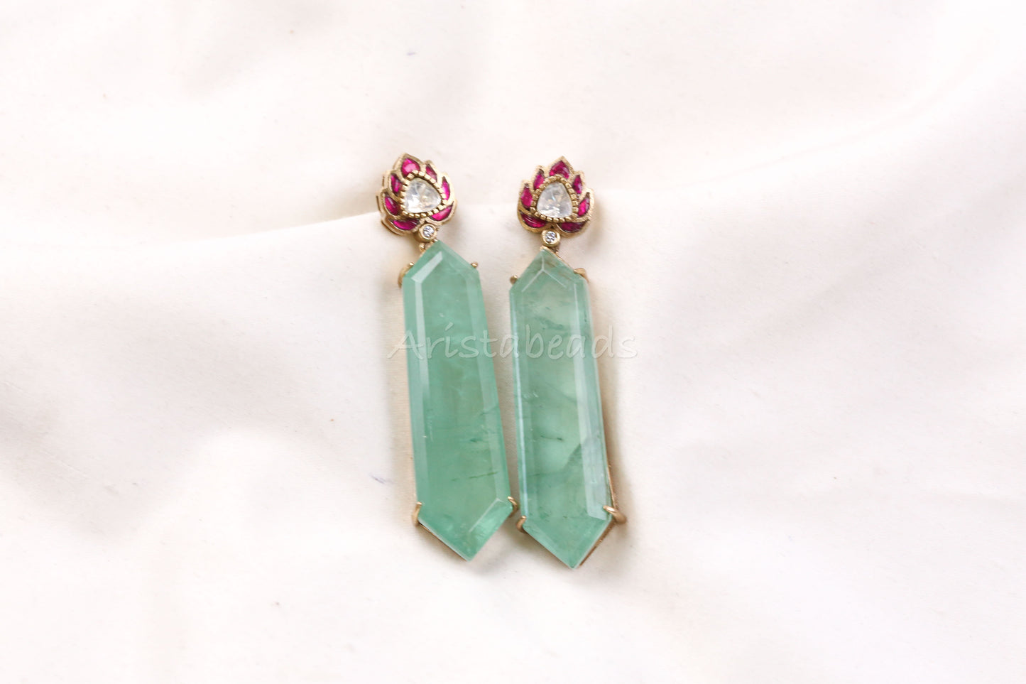 Purva Semiprecious Jadau Doublet Earrings -Mint (101-75)