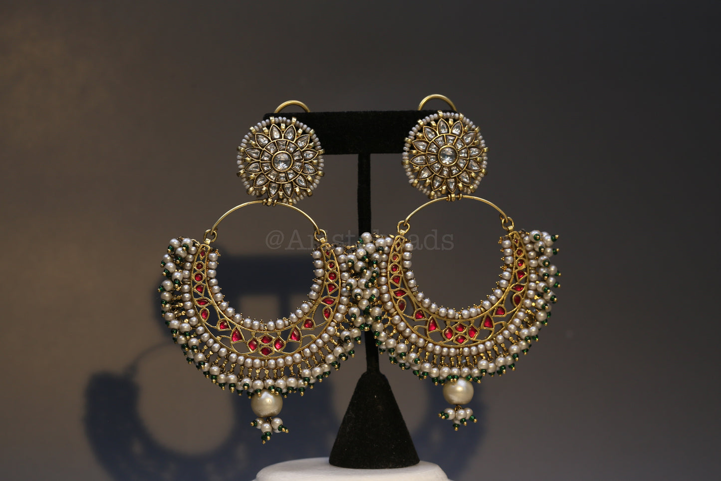 Sajada Vintage Gold Jadau Kundan Earrings - Red