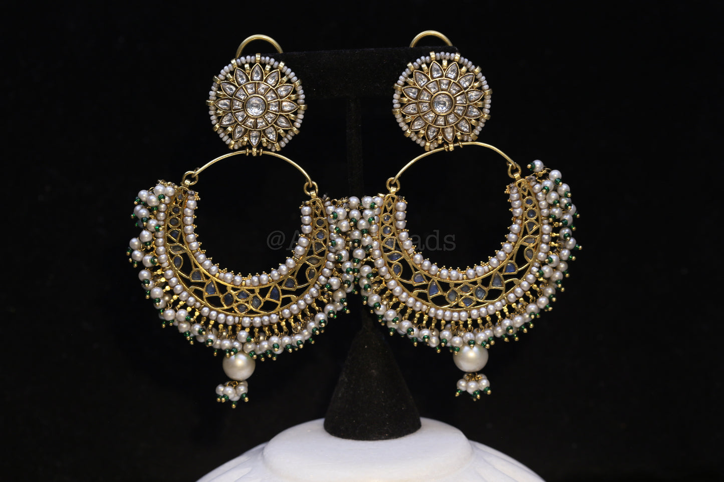 Sajada Vintage Gold Jadau Kundan Earrings - Blue