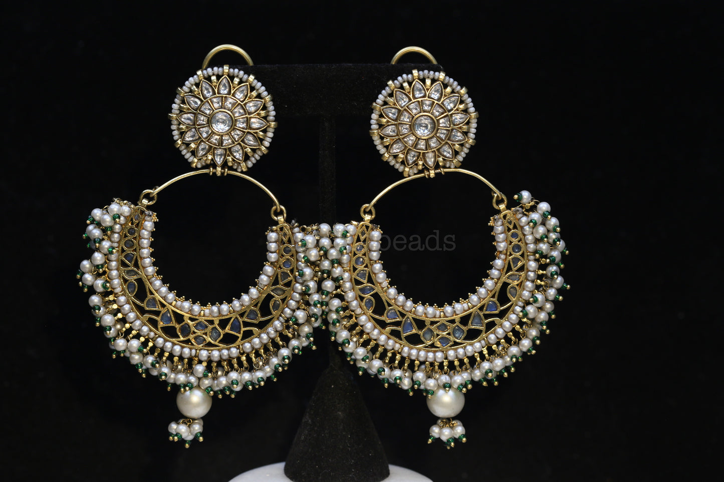 Sajada Vintage Gold Jadau Kundan Earrings - Blue