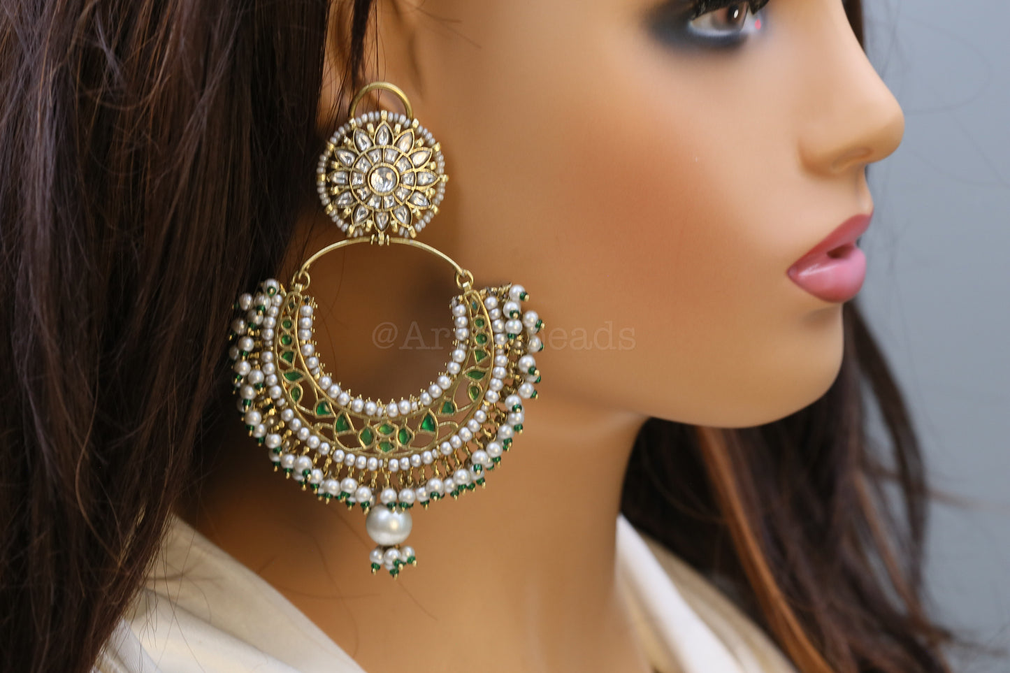 Sajada Vintage Gold Jadau Kundan Earrings - Green