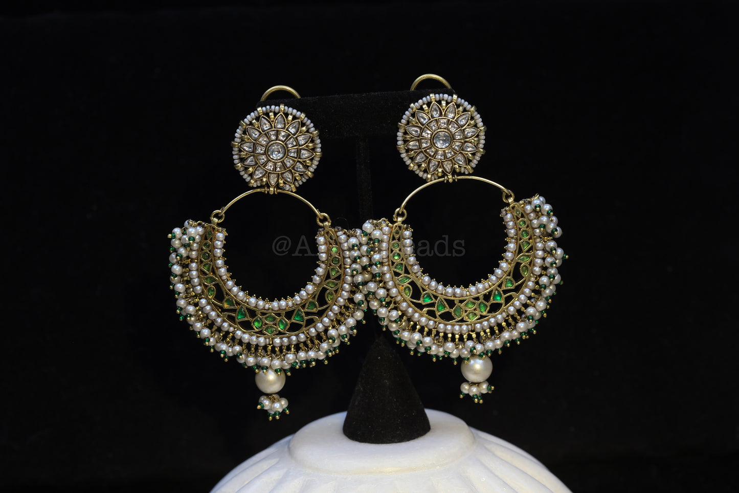 Sajada Vintage Gold Jadau Kundan Earrings - Green