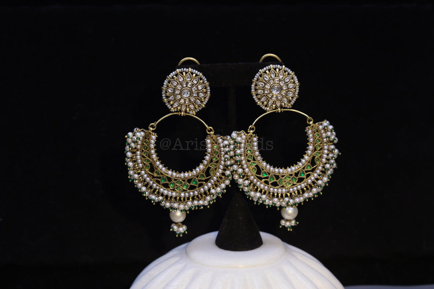 Sajada Vintage Gold Jadau Kundan Earrings - Green