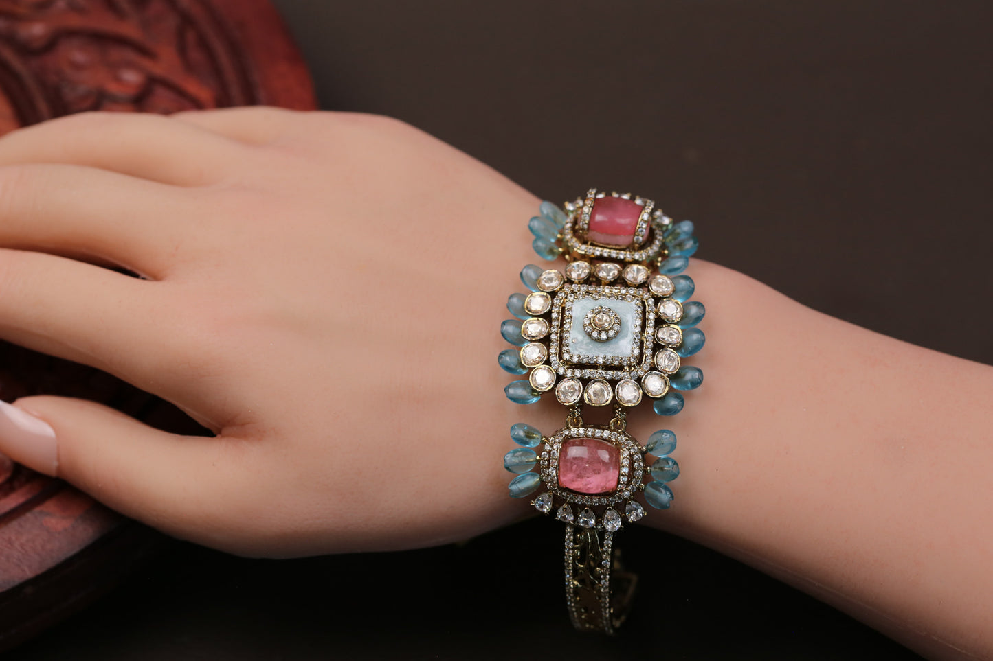Real Moissanite, Doublet & Enamel Bracelet (Adjustable) - Pastel