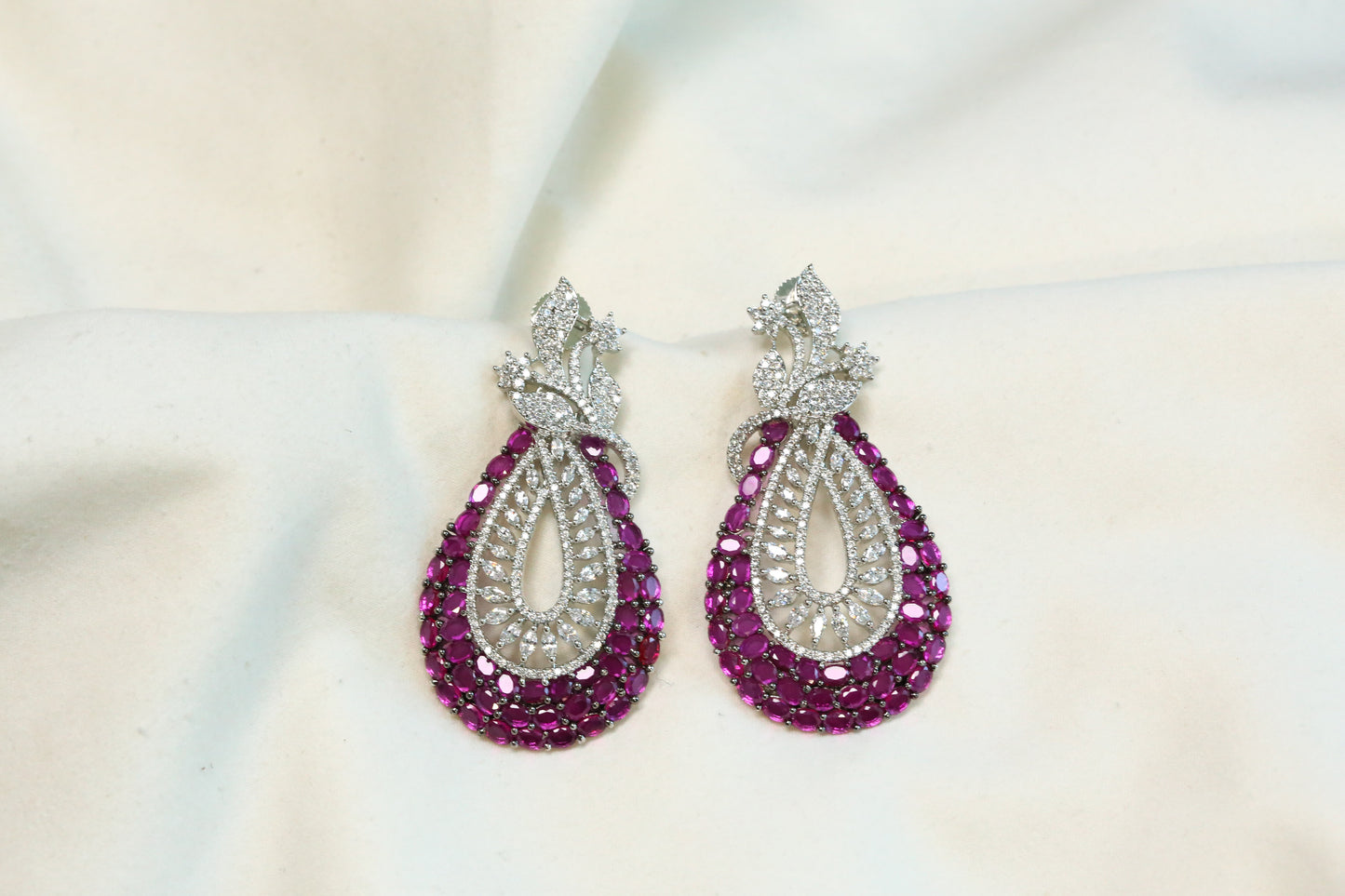 Premium CZ Earrings - Ruby Pink