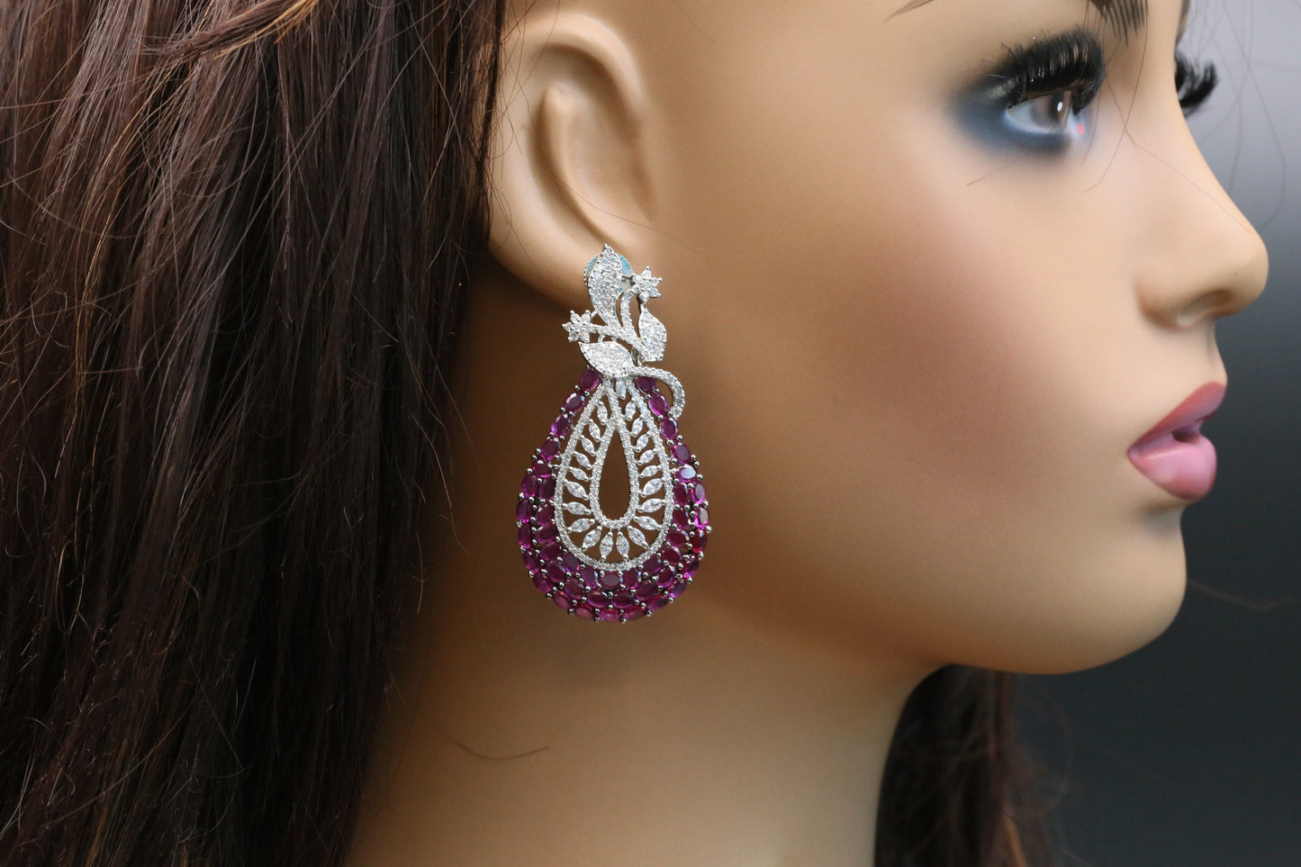 Premium CZ Earrings - Ruby Pink
