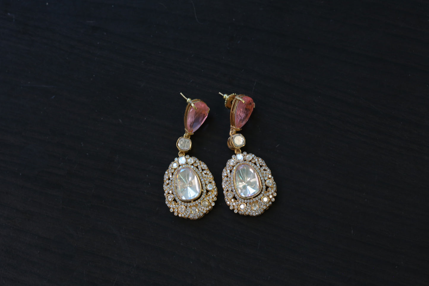 Peach Doublet & Real Moissanite Earrings