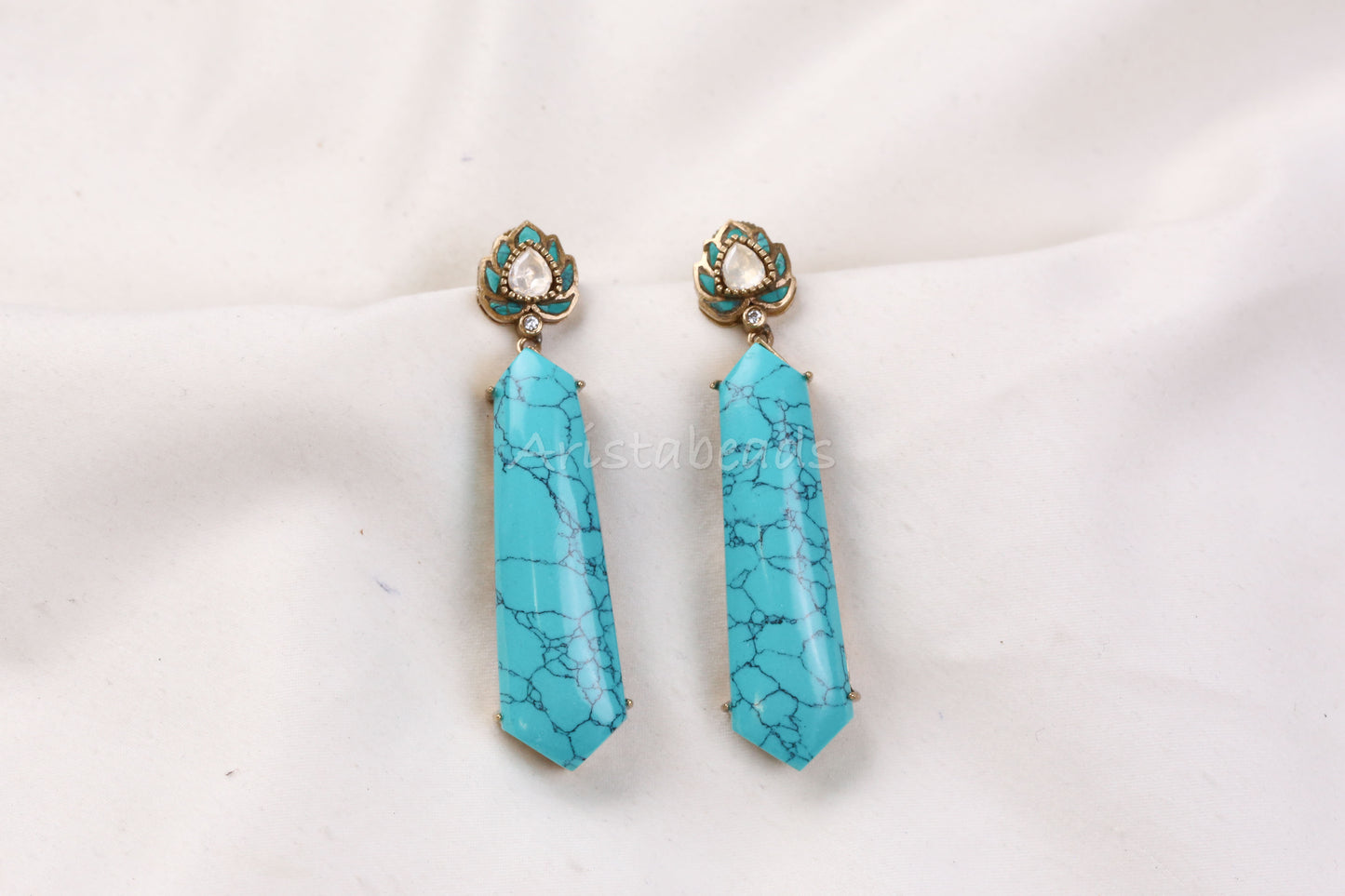 Purva Semiprecious Jadau Doublet Earrings - Turquoise (101-78)