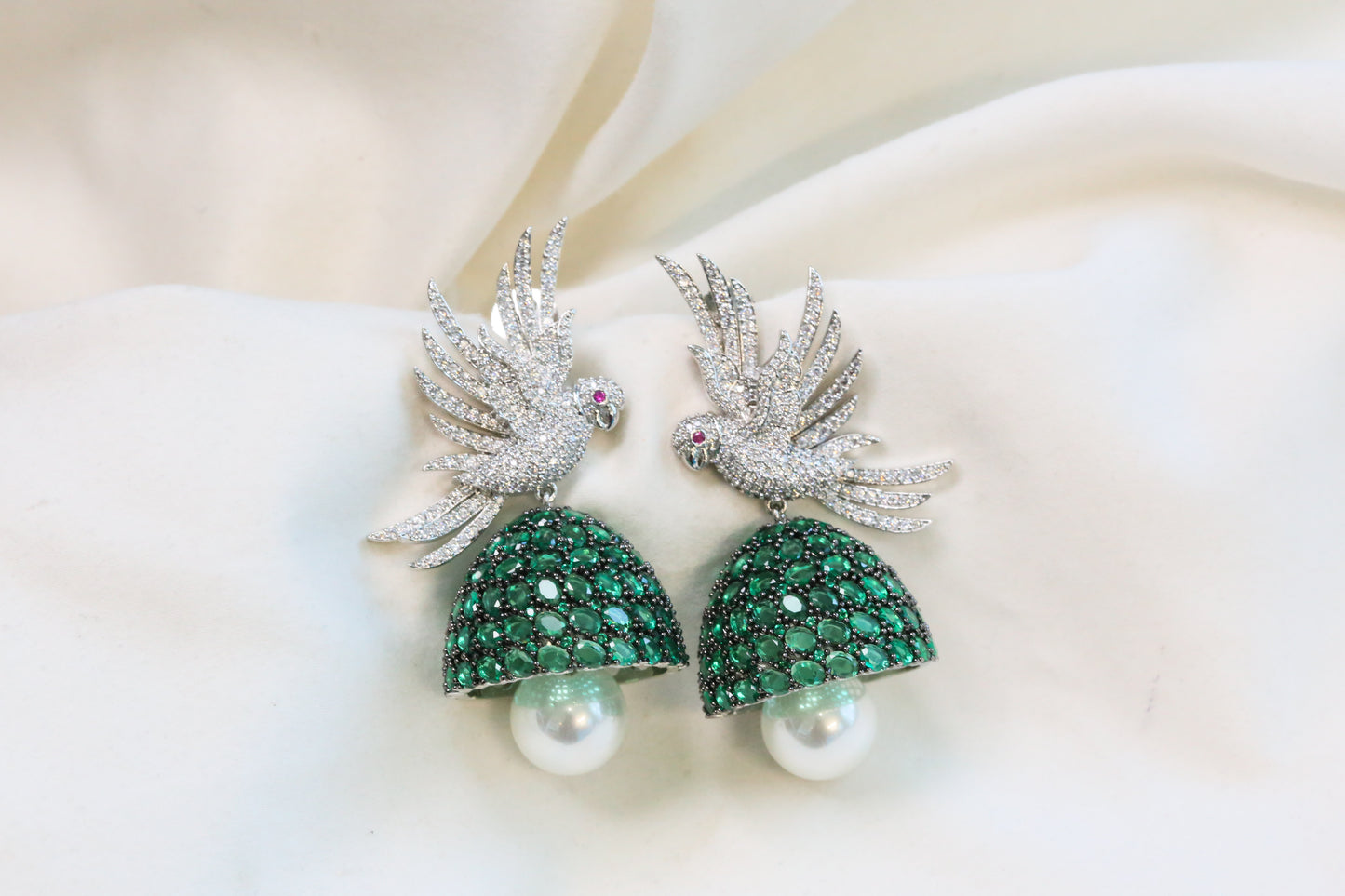 Priya Premium CZ Jhumka - Green