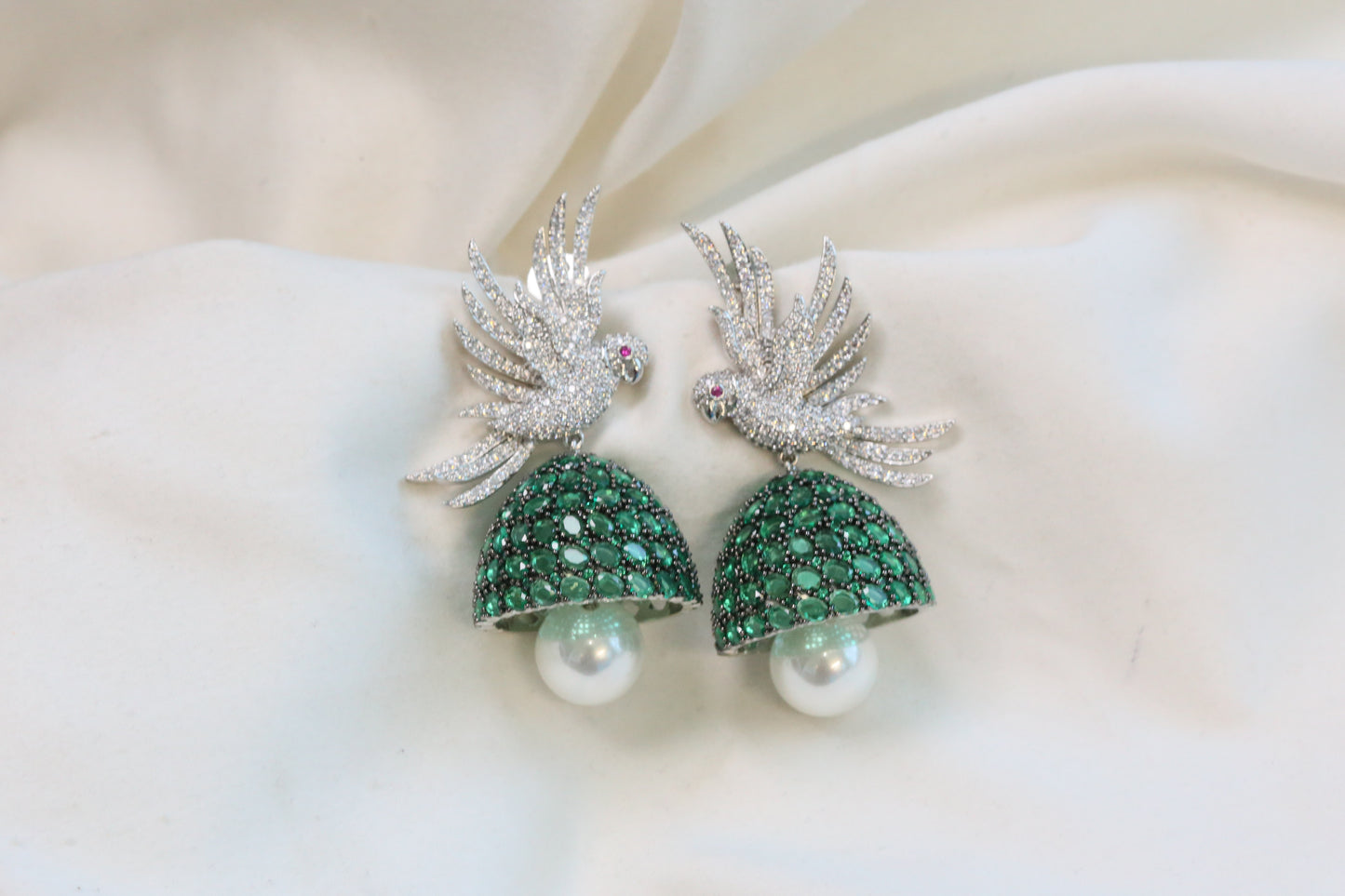 Priya Premium CZ Jhumka - Green