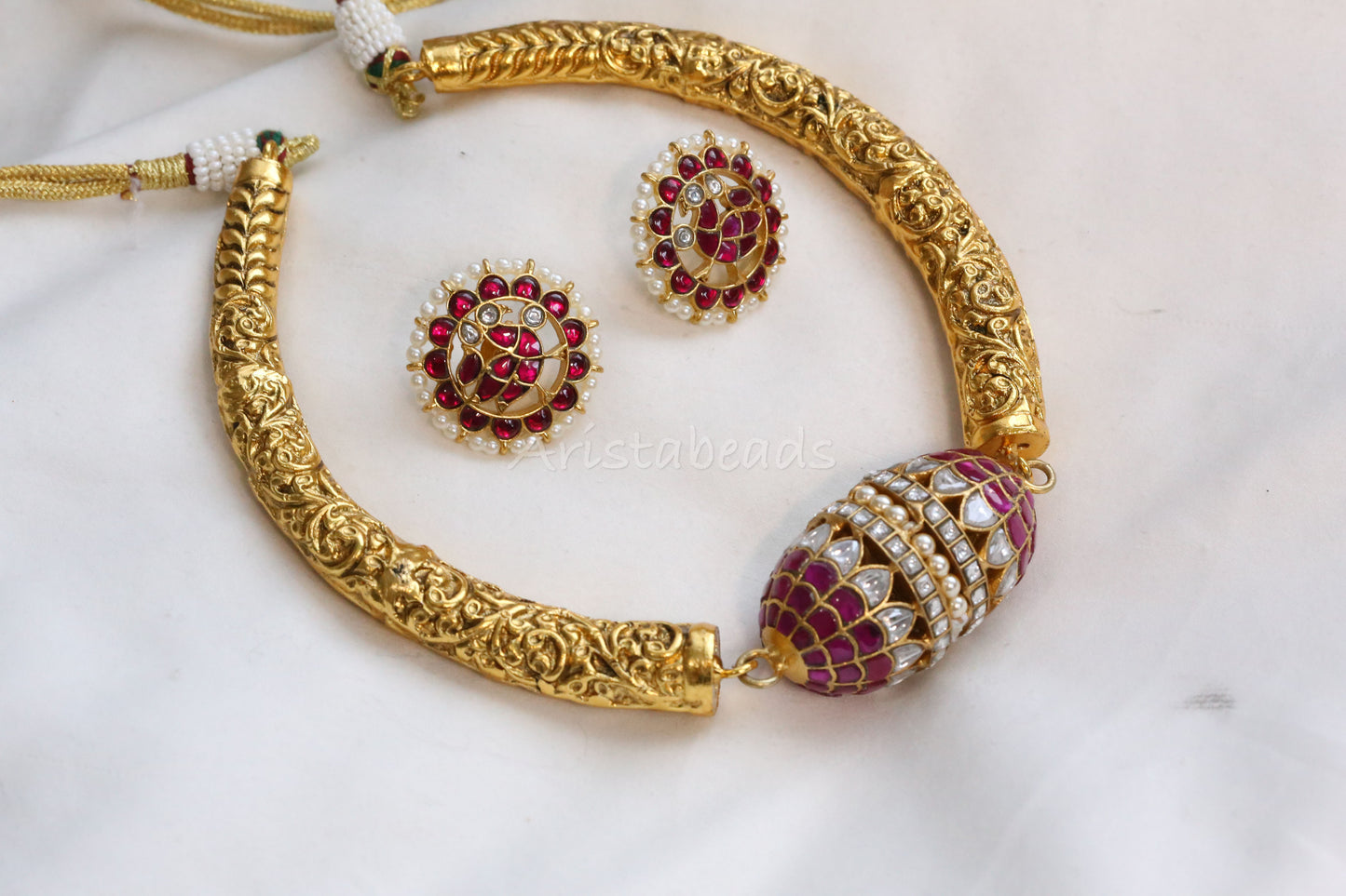 Handmade Nakshi Carved Hasli Necklace Set (104-02)