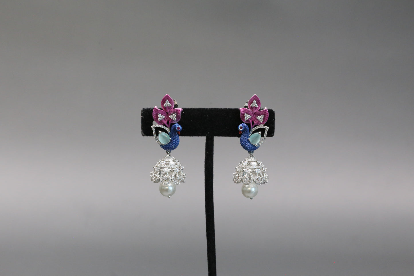Mayura CZ & Enamel Jhumka - Pink
