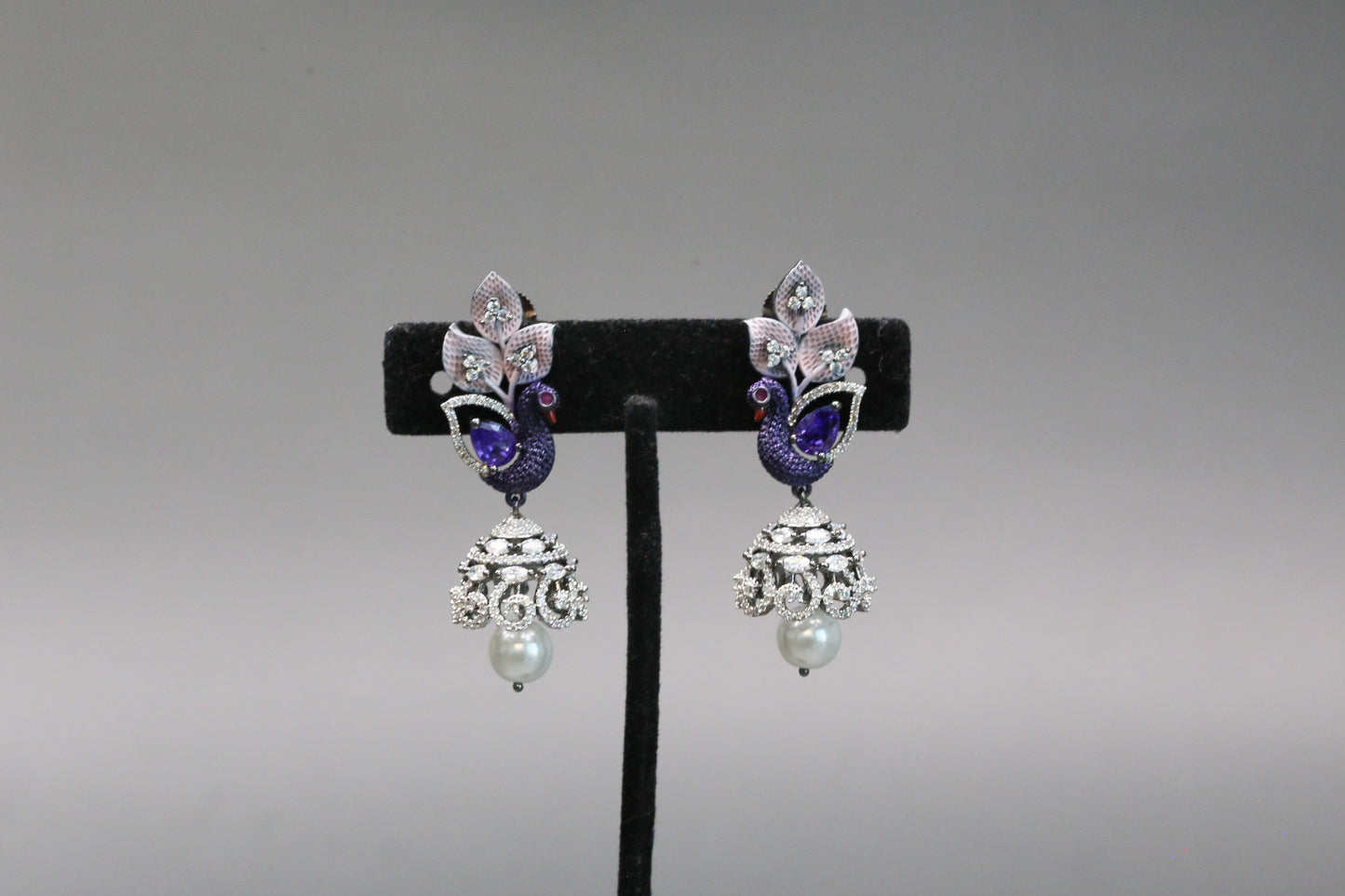 Mayura CZ & Enamel Jhumka - Purple