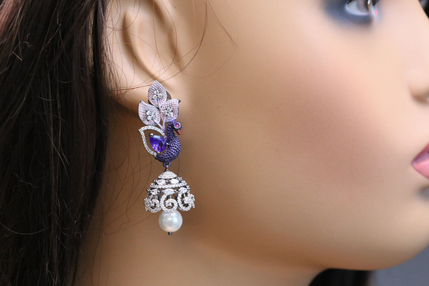 Mayura CZ & Enamel Jhumka - Purple