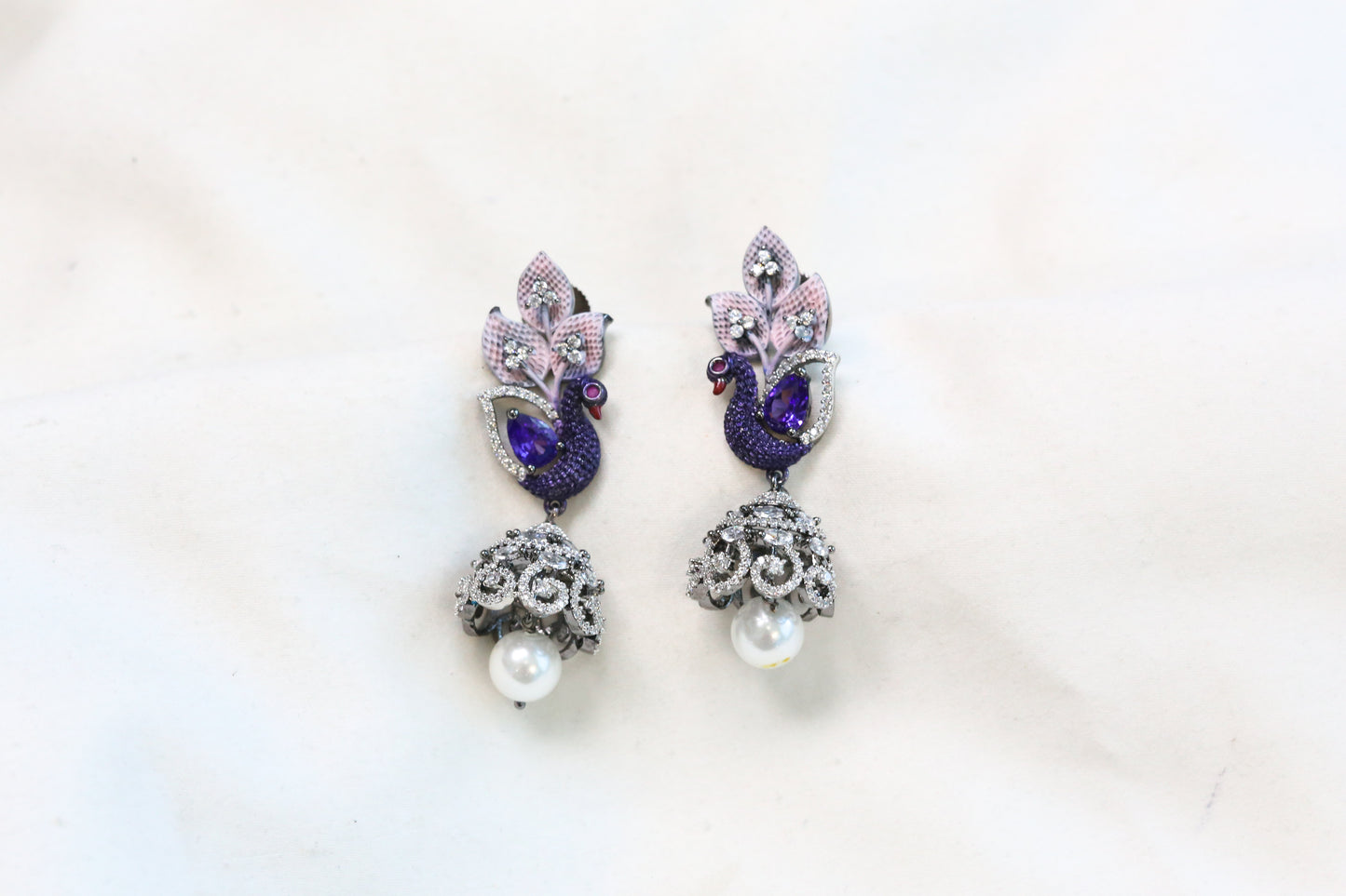 Mayura CZ & Enamel Jhumka - Purple
