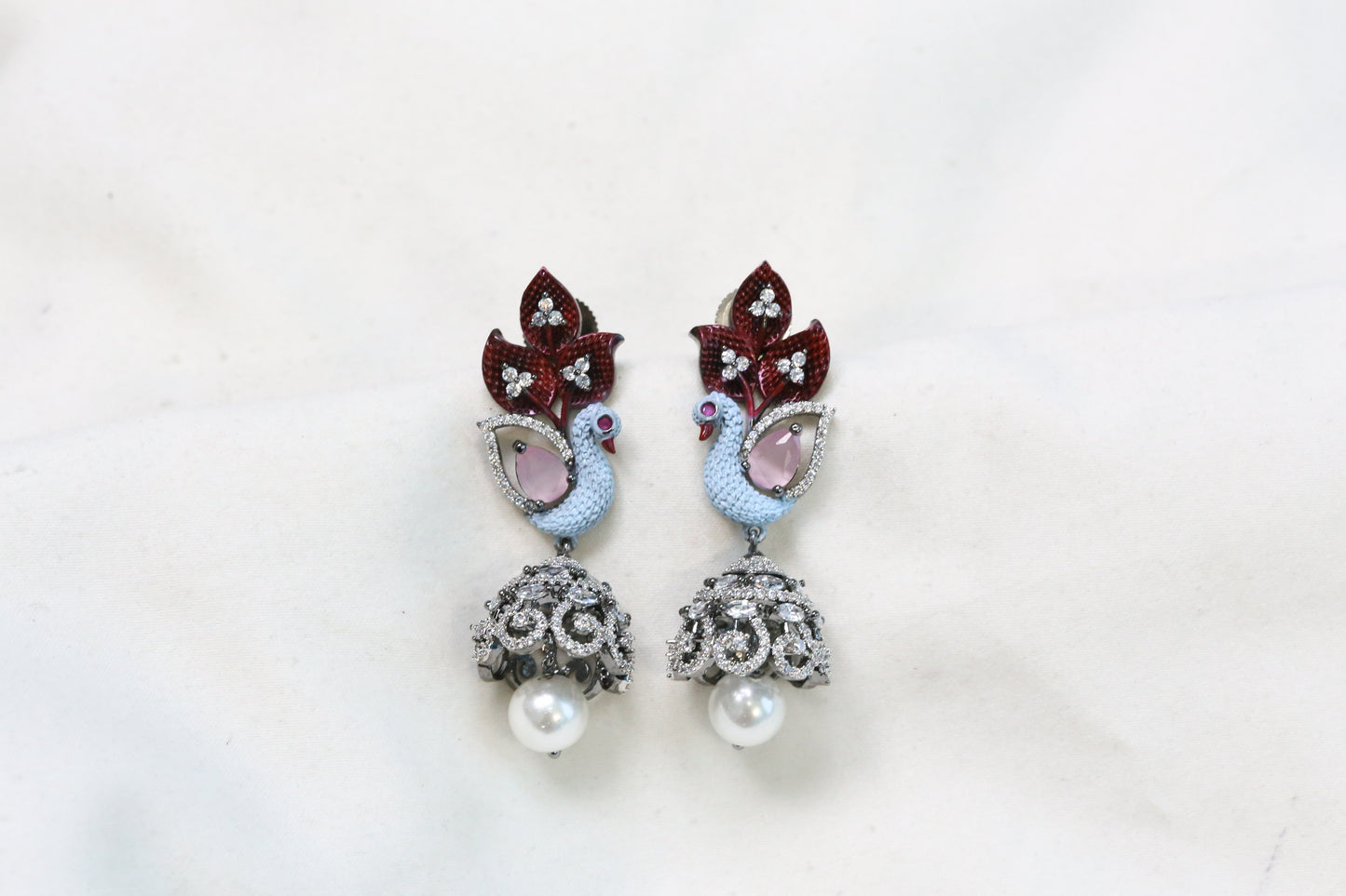 Mayura CZ & Enamel Jhumka - Blue