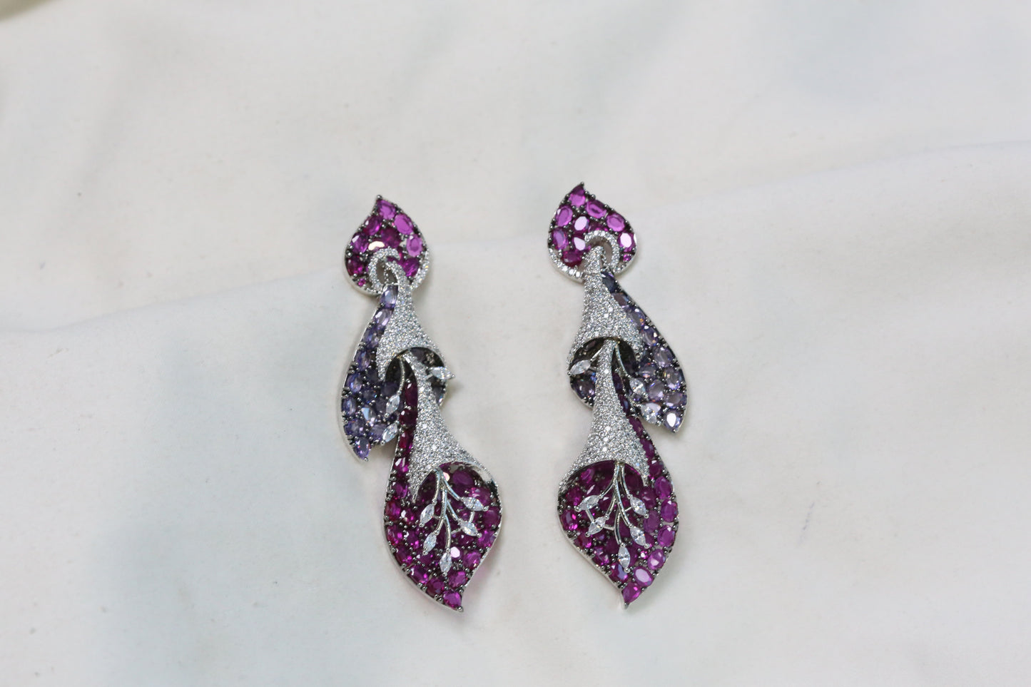 Contemporary Pave CZ & Crystal Earrings - Purple Ruby