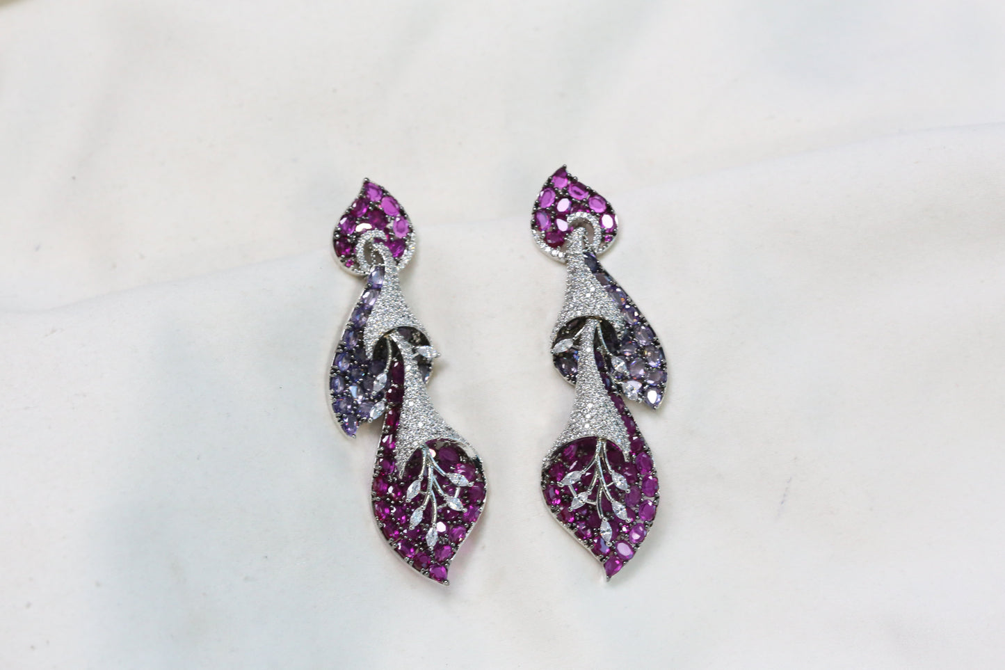 Contemporary Pave CZ & Crystal Earrings - Purple Ruby