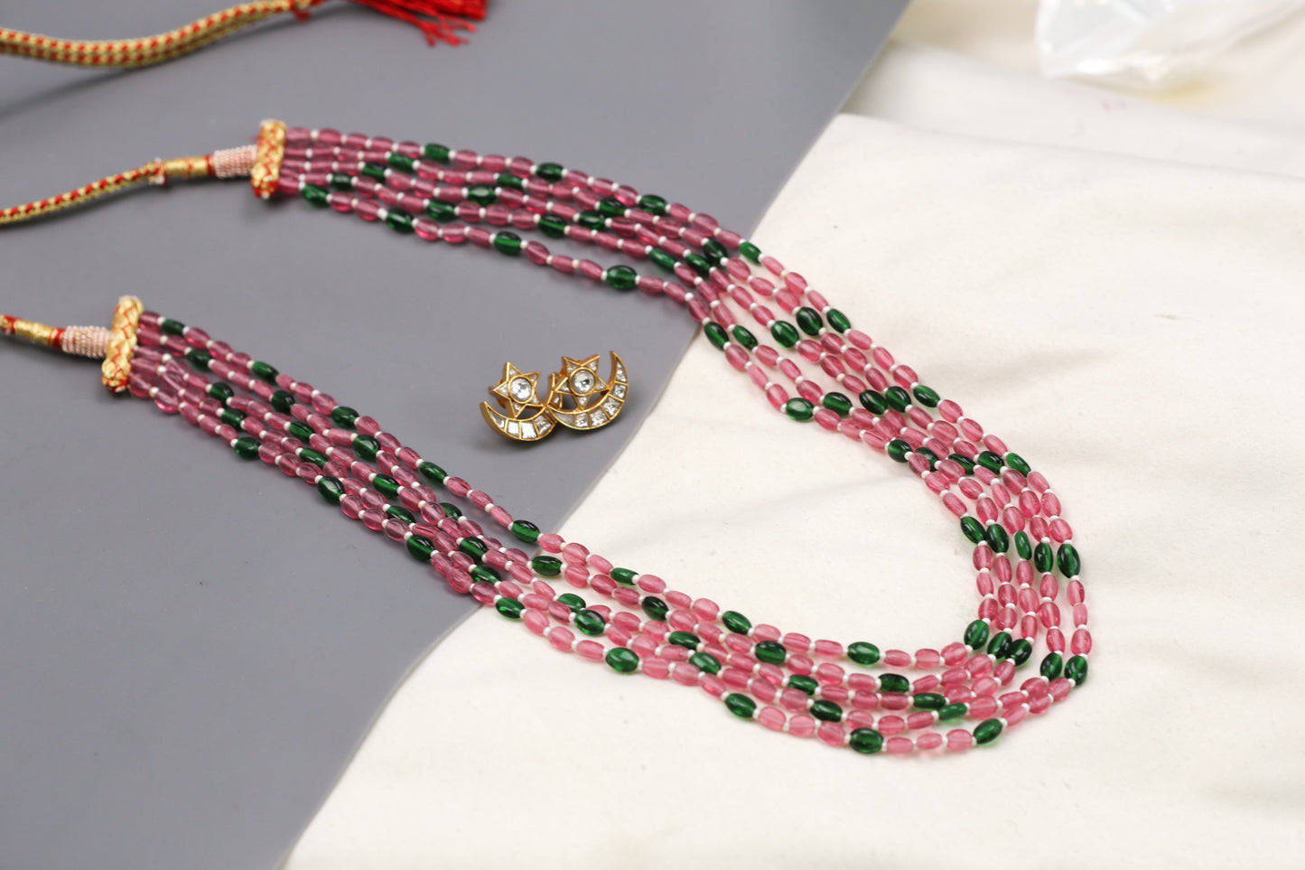 Rasa Semiprecious Mala Necklace - Onion Pink Green
