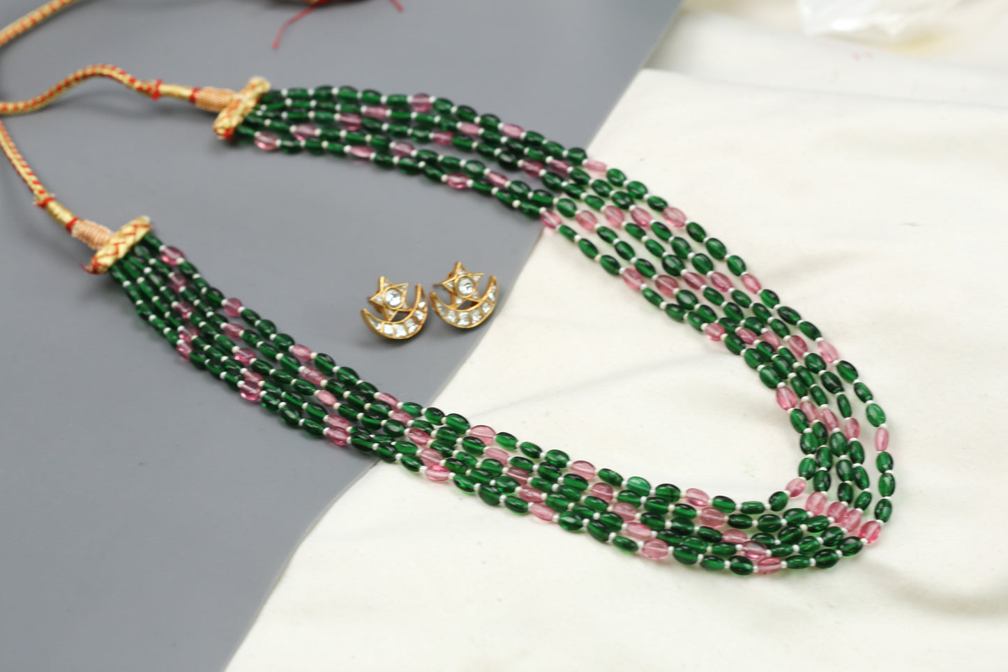 Rasa Semiprecious Mala Necklace - Green Pink