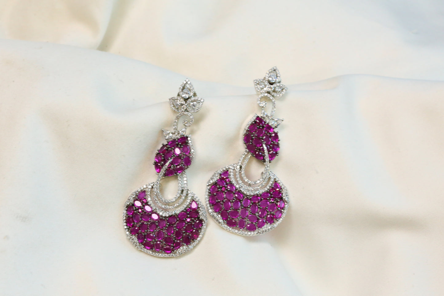 Contemporary Pave CZ & Crystal Earrings - Ruby