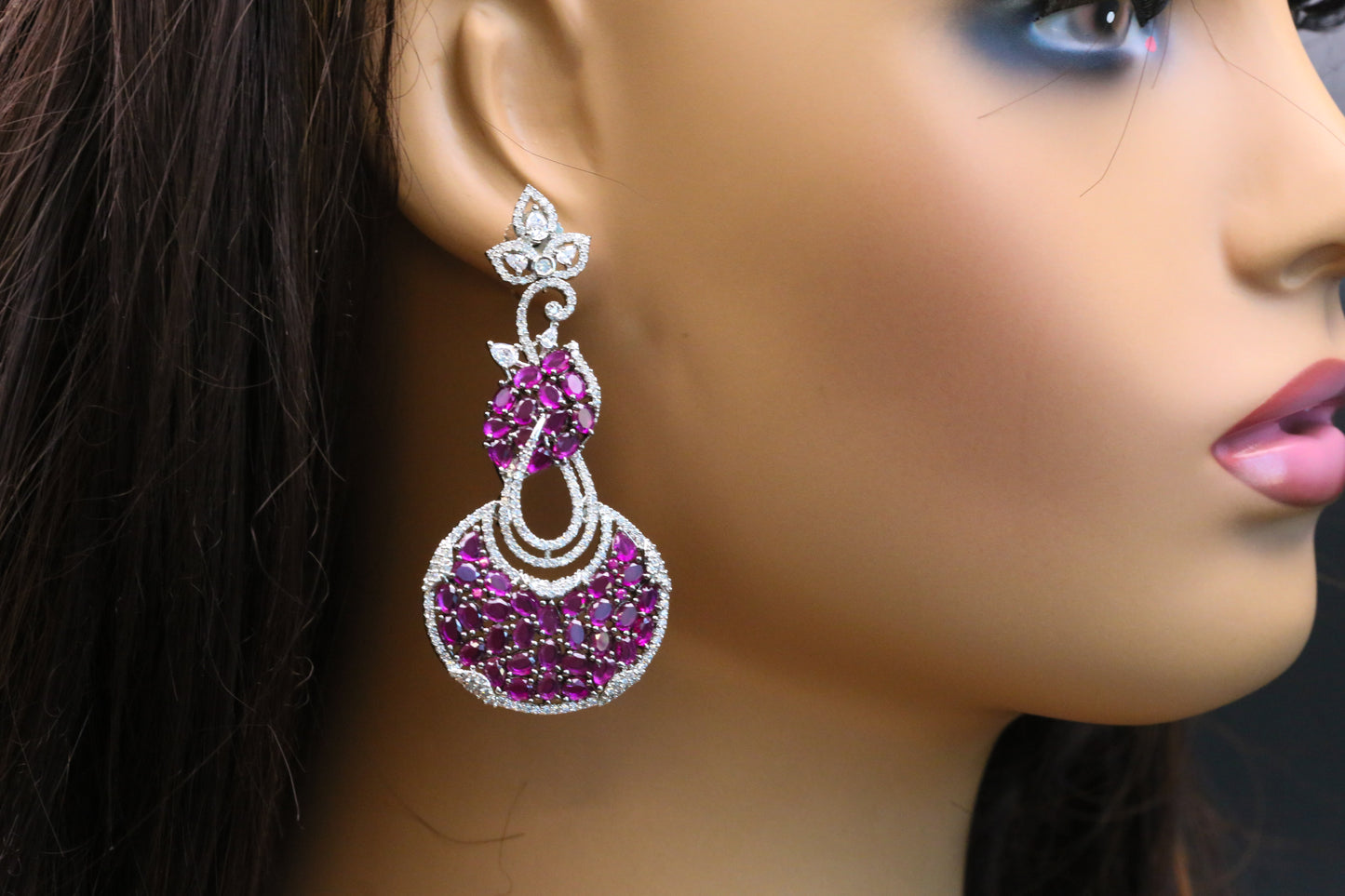 Contemporary Pave CZ & Crystal Earrings - Ruby