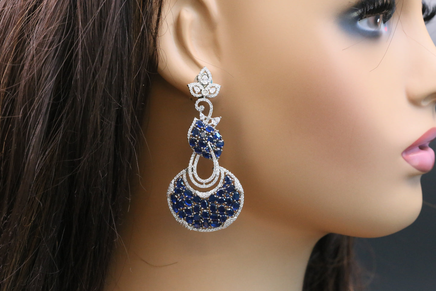 Contemporary Pave CZ & Crystal Earrings - Blue