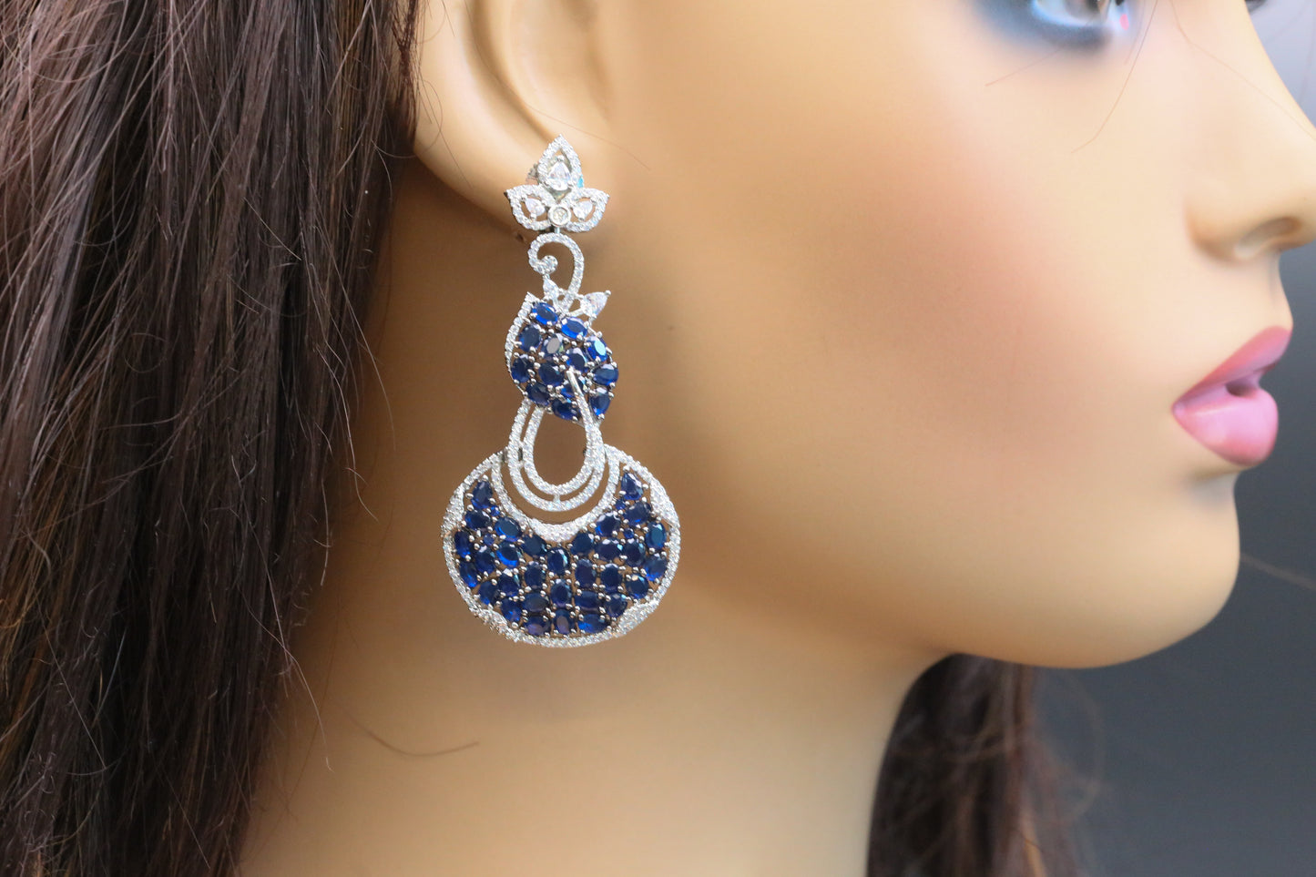 Contemporary Pave CZ & Crystal Earrings - Blue