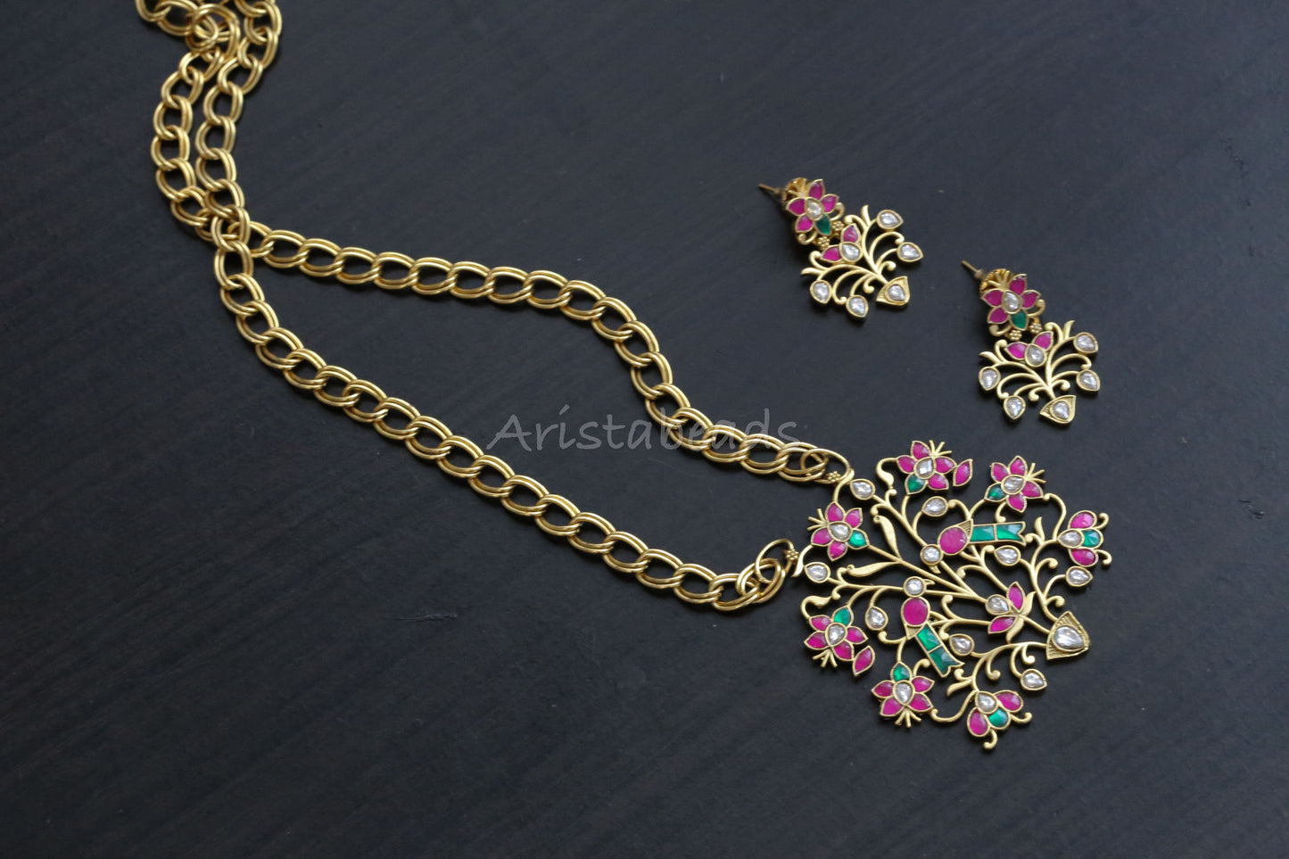 Handmade Antique Chain Jadau Necklace Set (104-03)