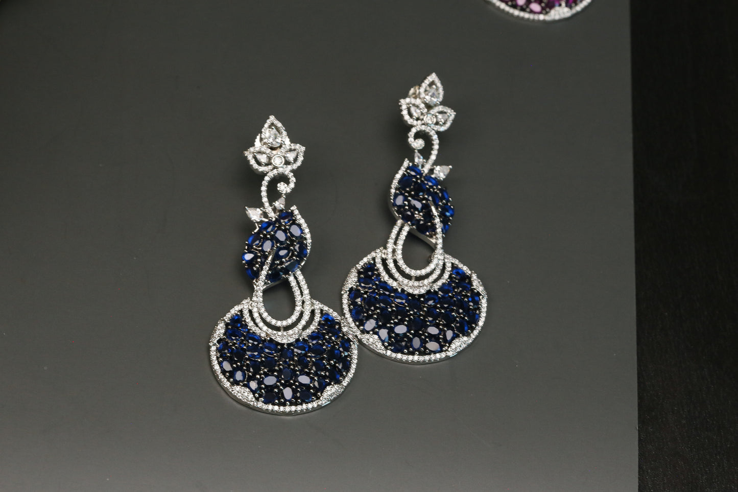 Contemporary Pave CZ & Crystal Earrings - Blue