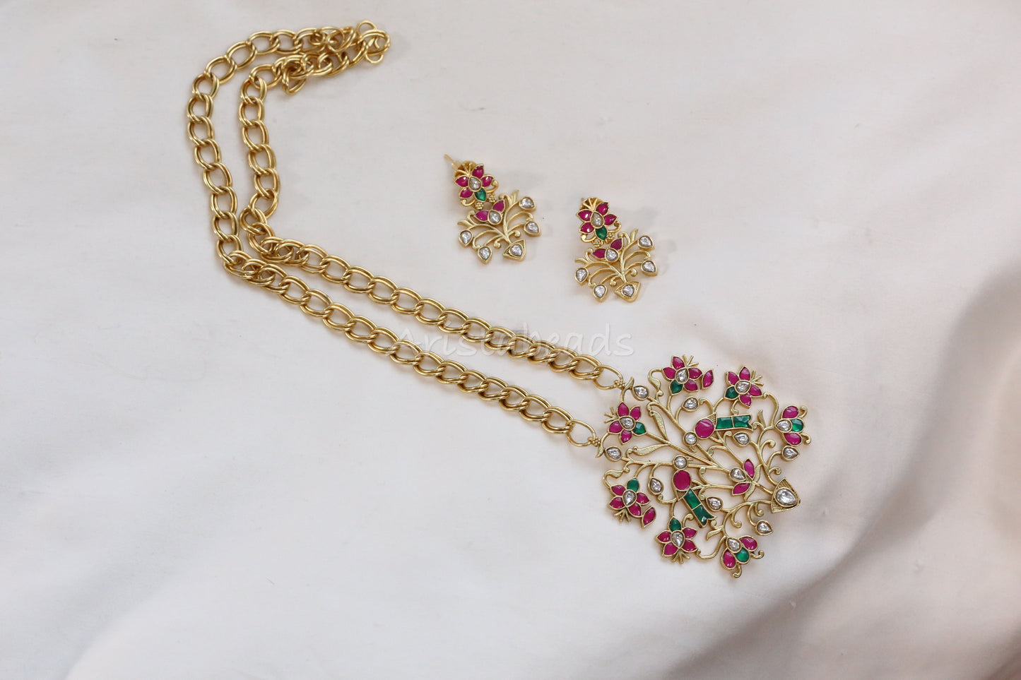Handmade Antique Chain Jadau Necklace Set (104-03)