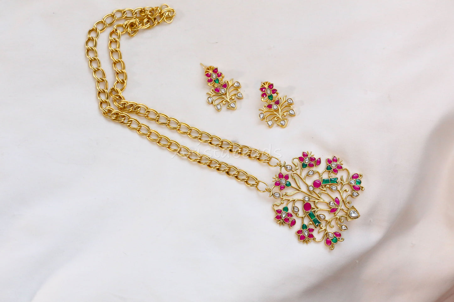 Handmade Antique Chain Jadau Necklace Set (104-03)