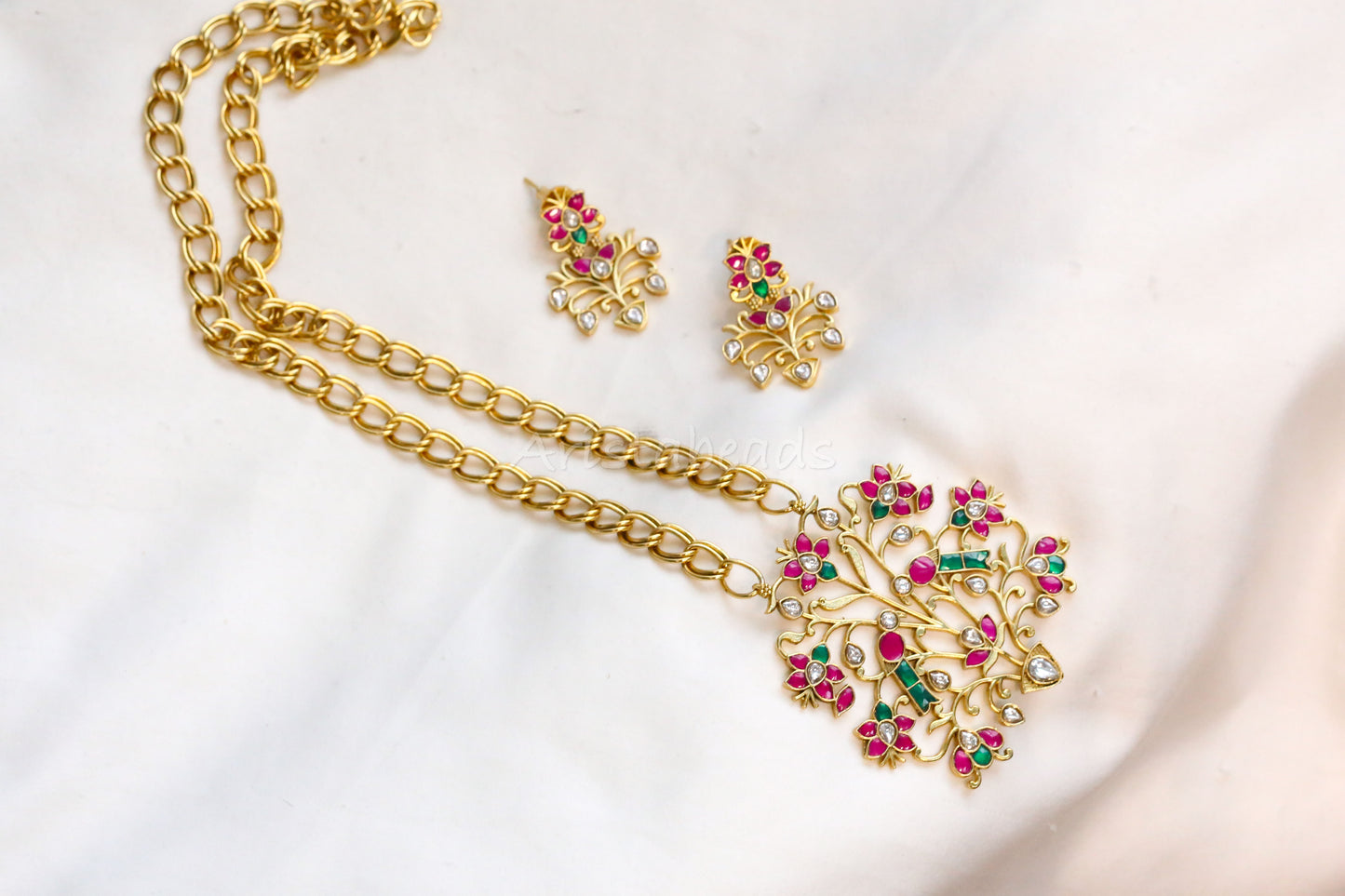 Handmade Antique Chain Jadau Necklace Set (104-03)