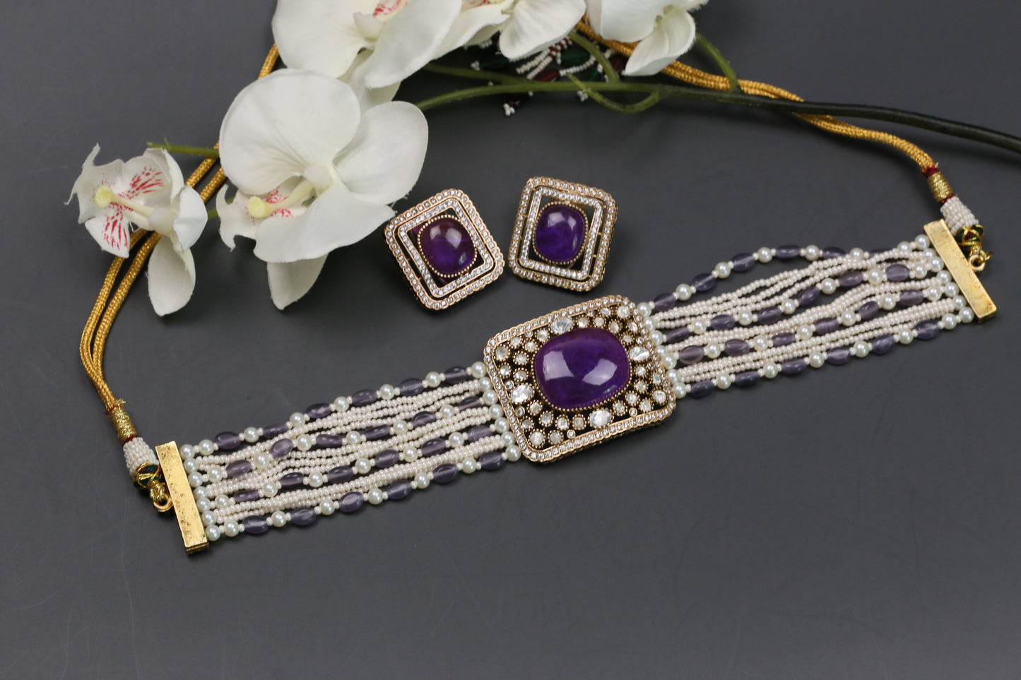 Naina Moissanite & CZ Choker Set - Purple