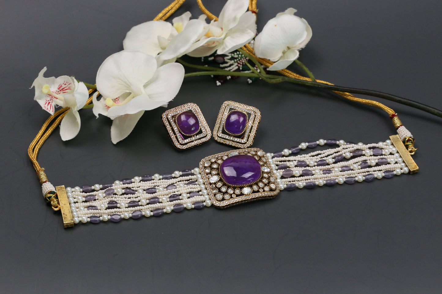 Naina Moissanite & CZ Choker Set - Purple