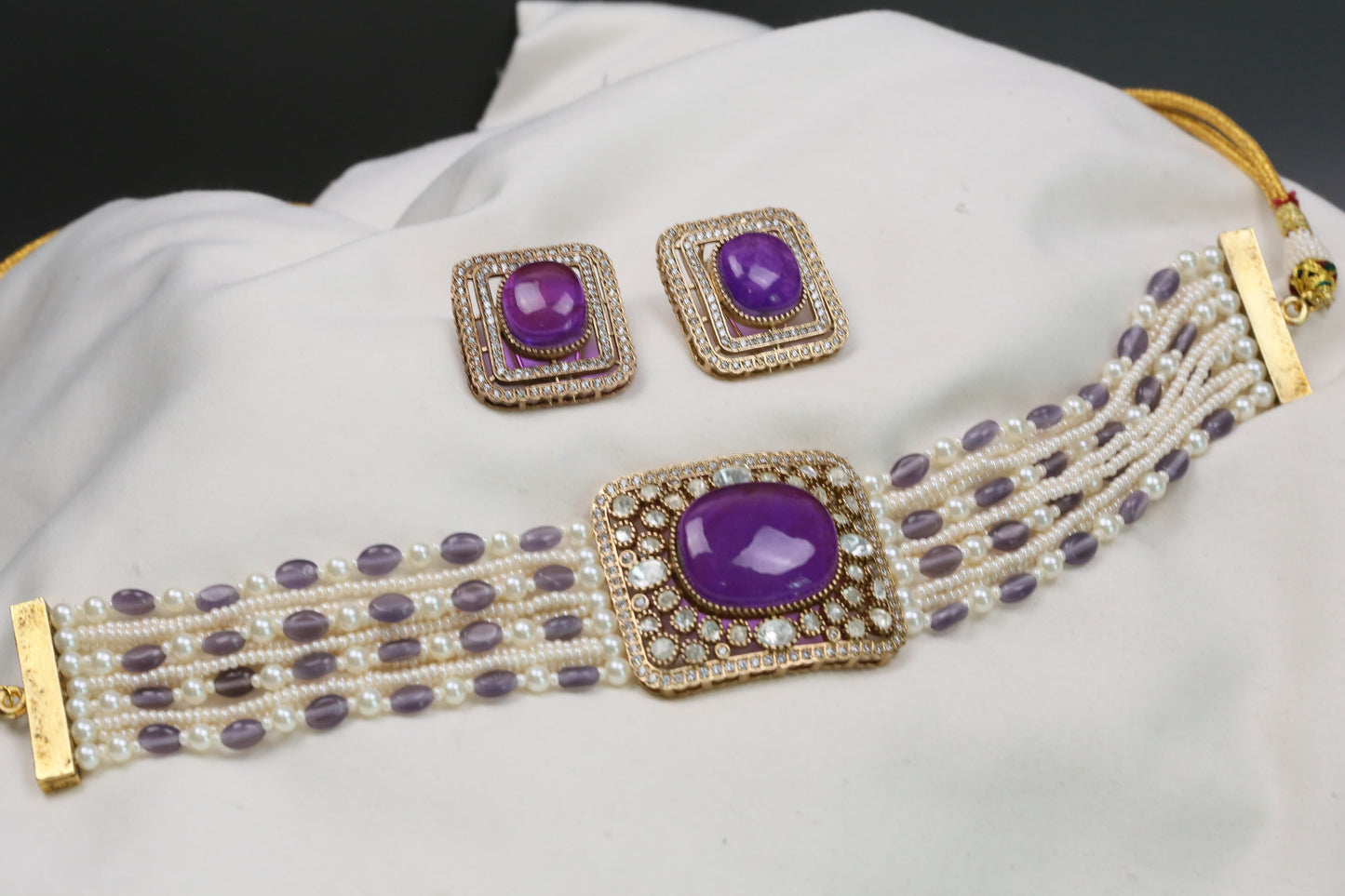 Naina Moissanite & CZ Choker Set - Purple