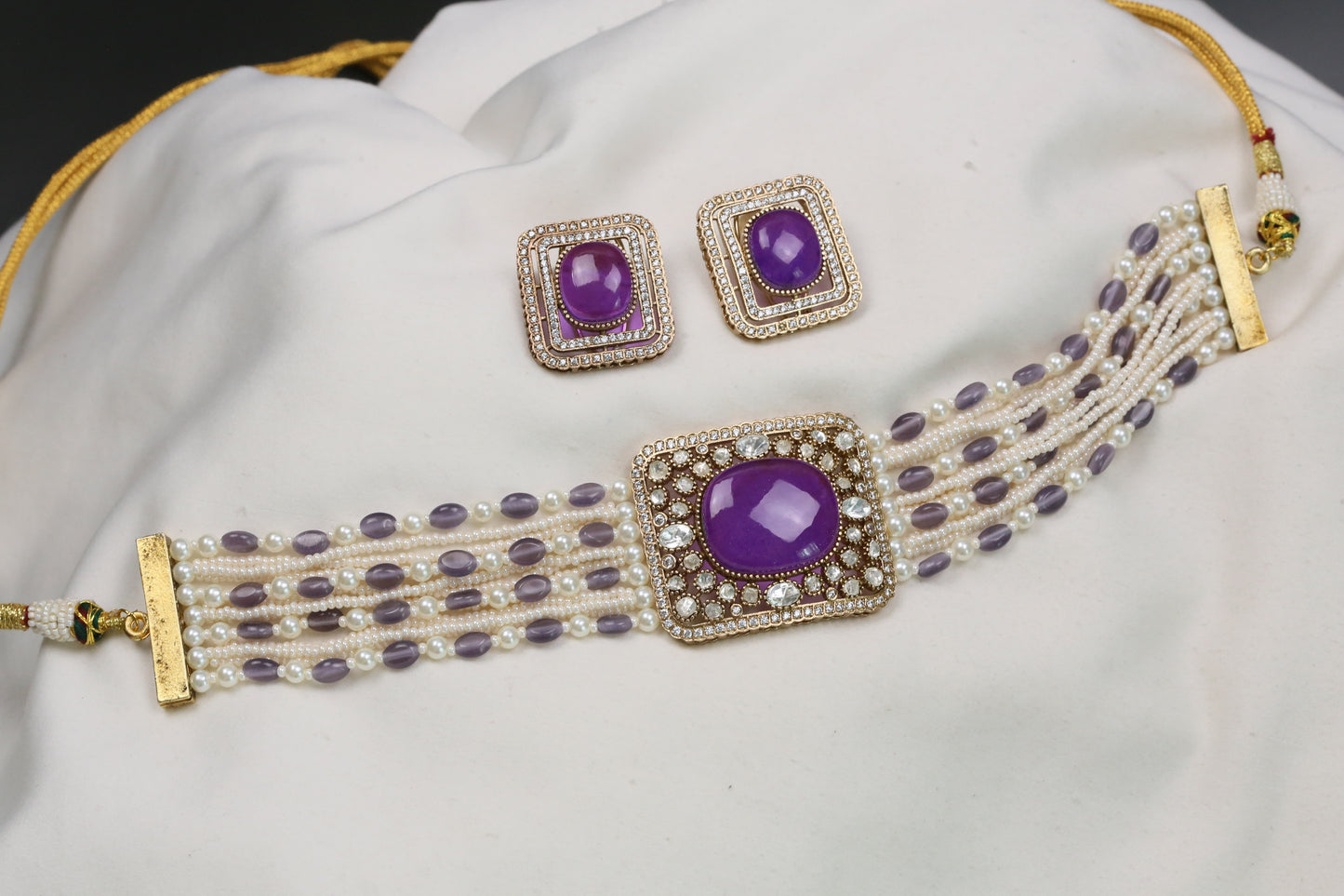 Naina Moissanite & CZ Choker Set - Purple