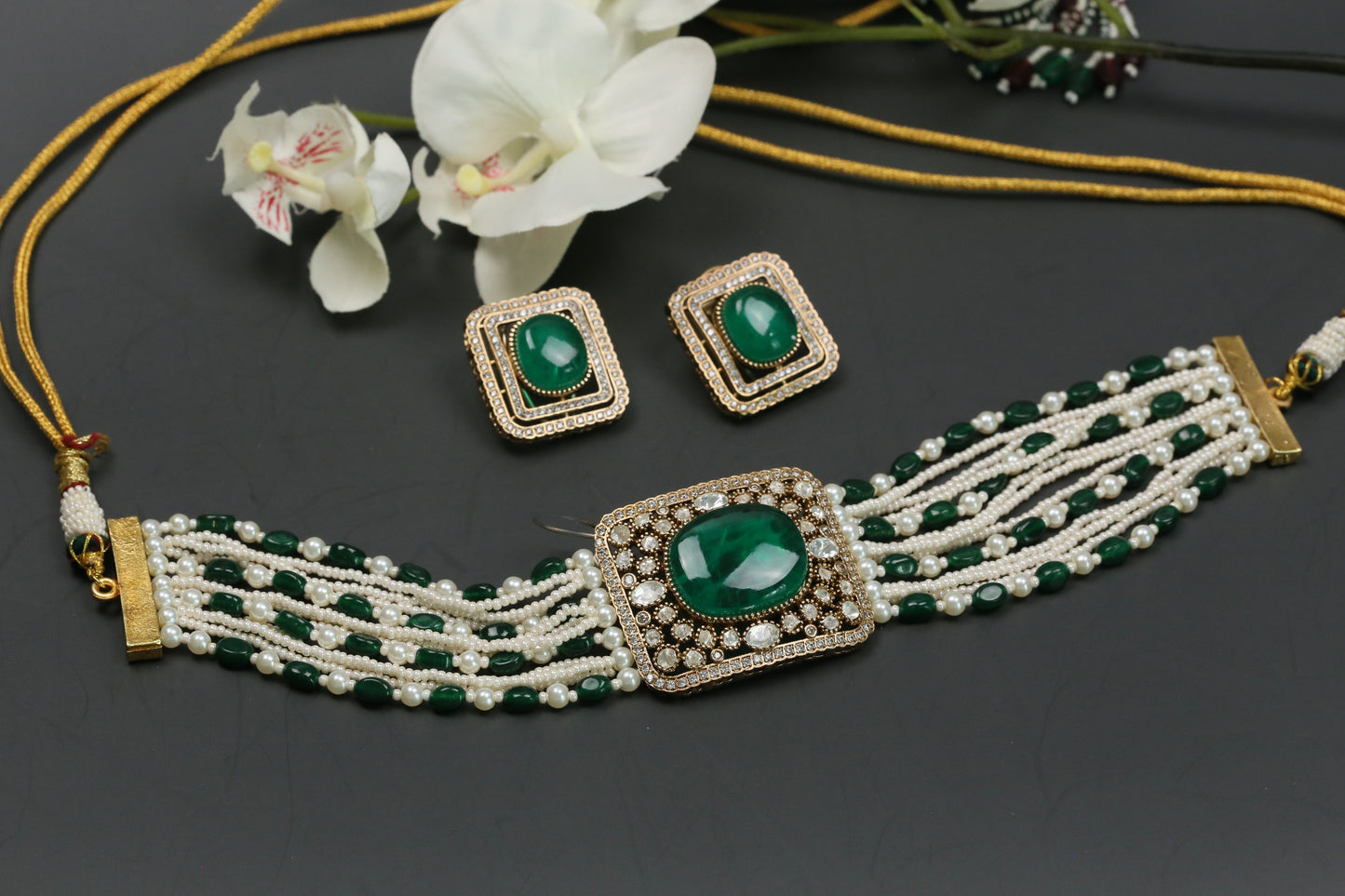 Naina Moissanite & CZ Choker Set - Green