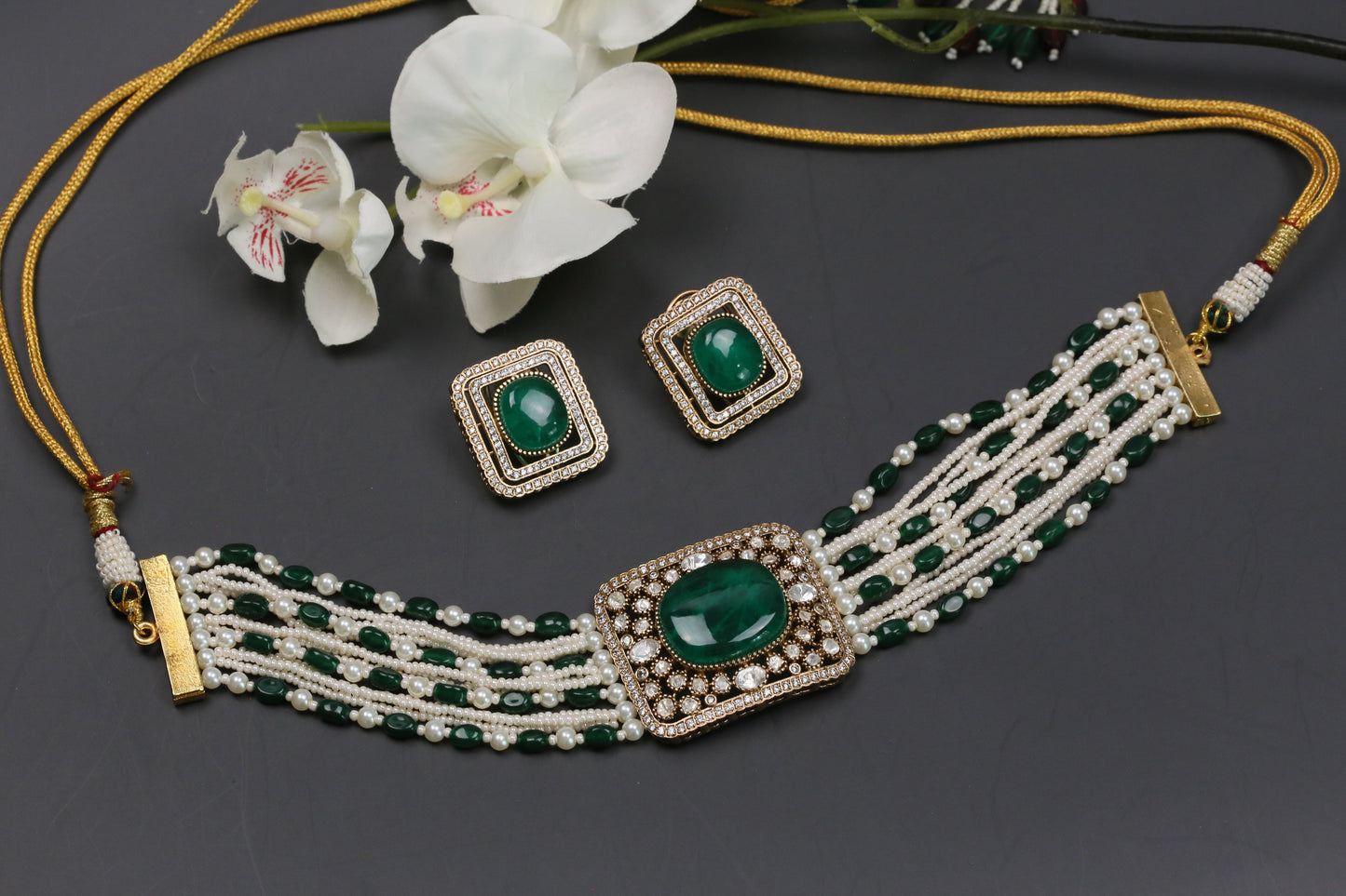 Naina Moissanite & CZ Choker Set - Green