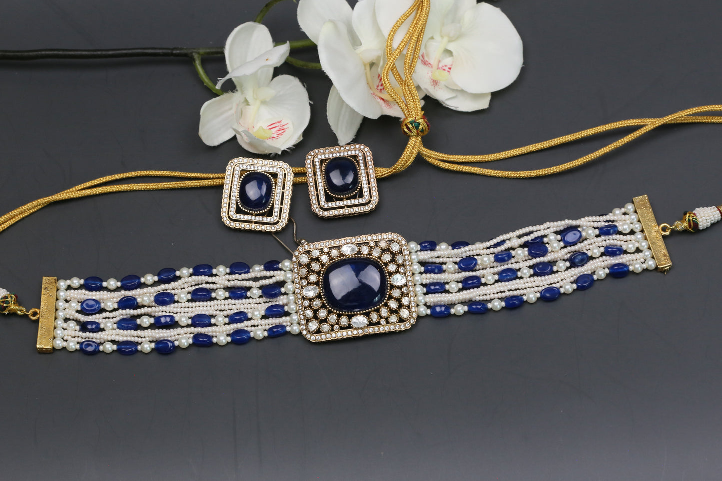Naina Moissanite & CZ Choker Set - Blue