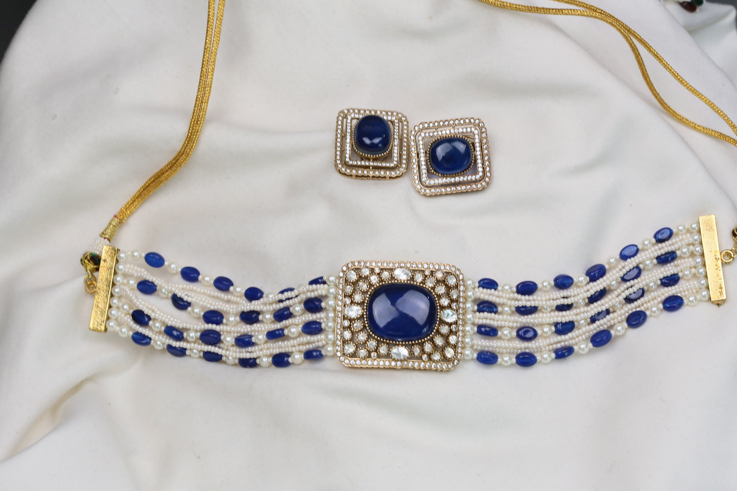 Naina Moissanite & CZ Choker Set - Blue