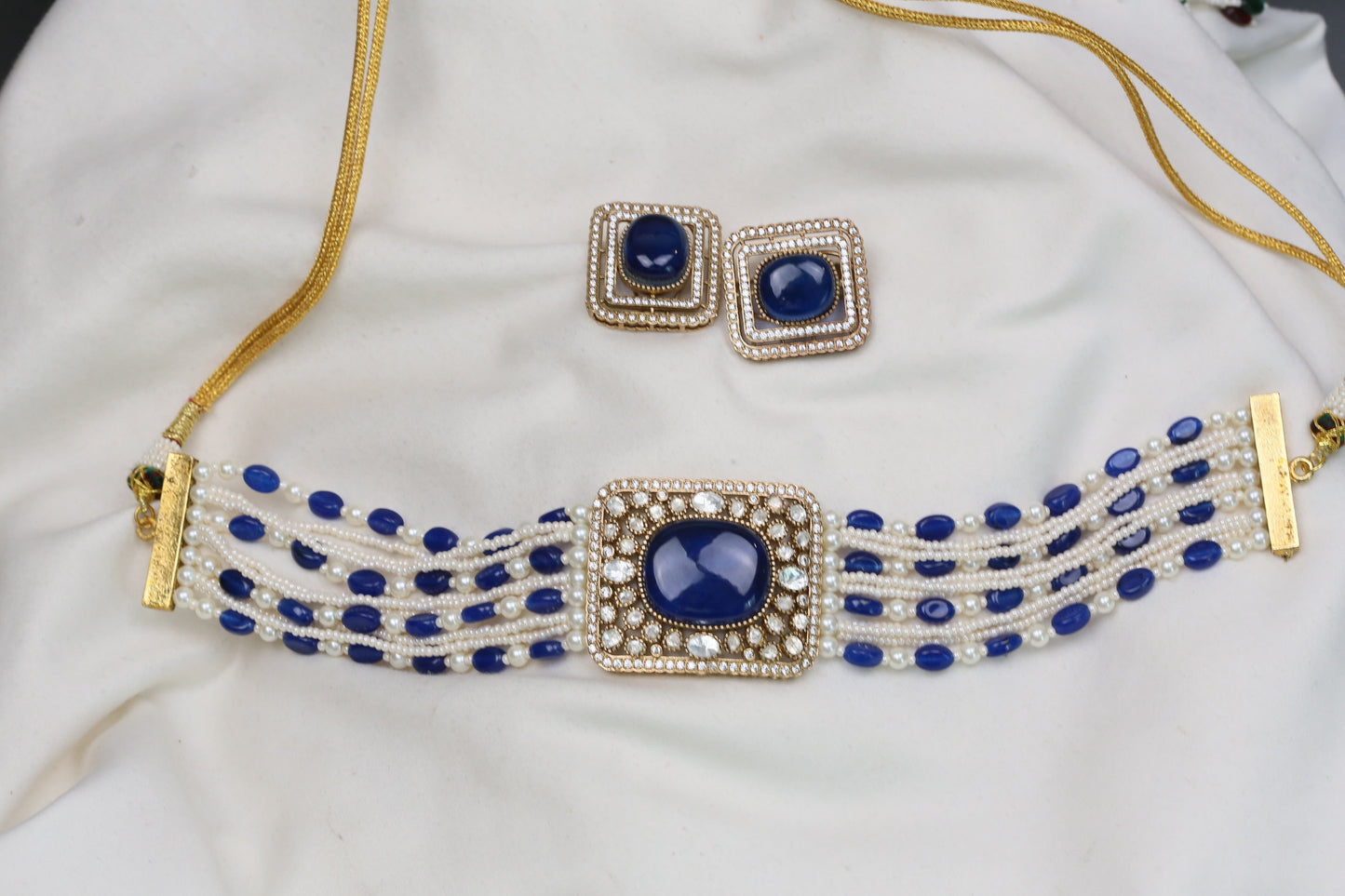 Naina Moissanite & CZ Choker Set - Blue
