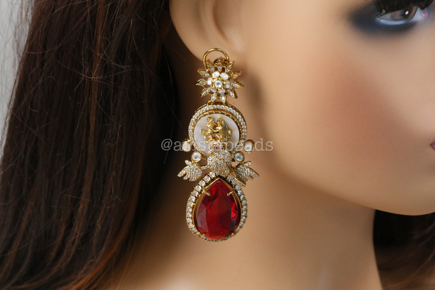 Sabya MOP, CZ & Red Earrings