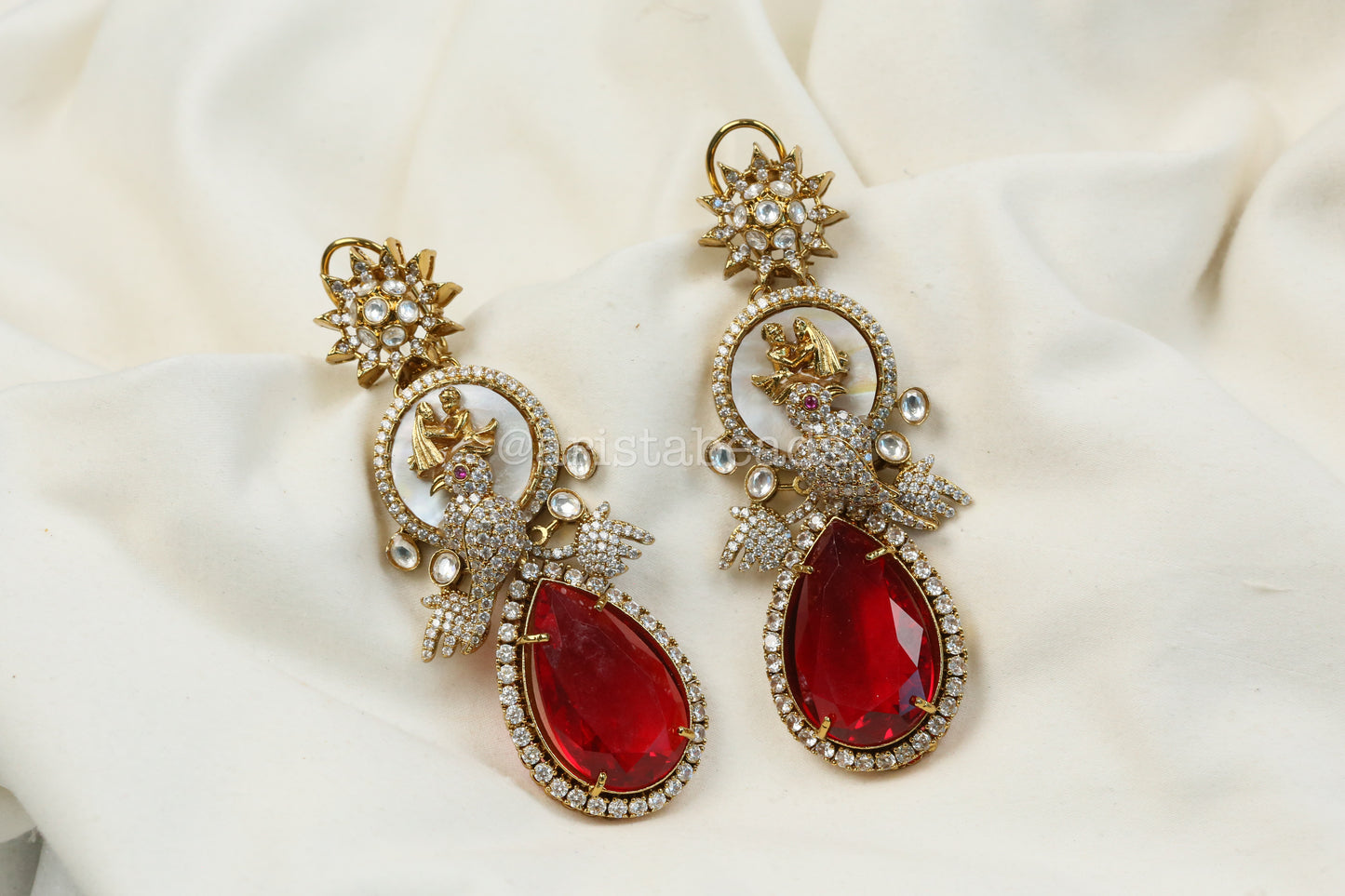 Sabya MOP, CZ & Red Earrings