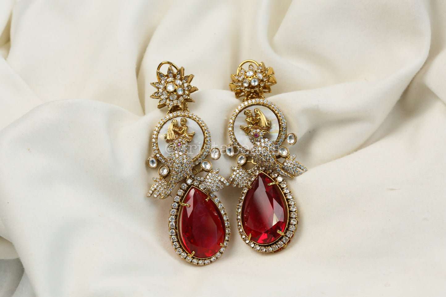 Sabya MOP, CZ & Red Earrings