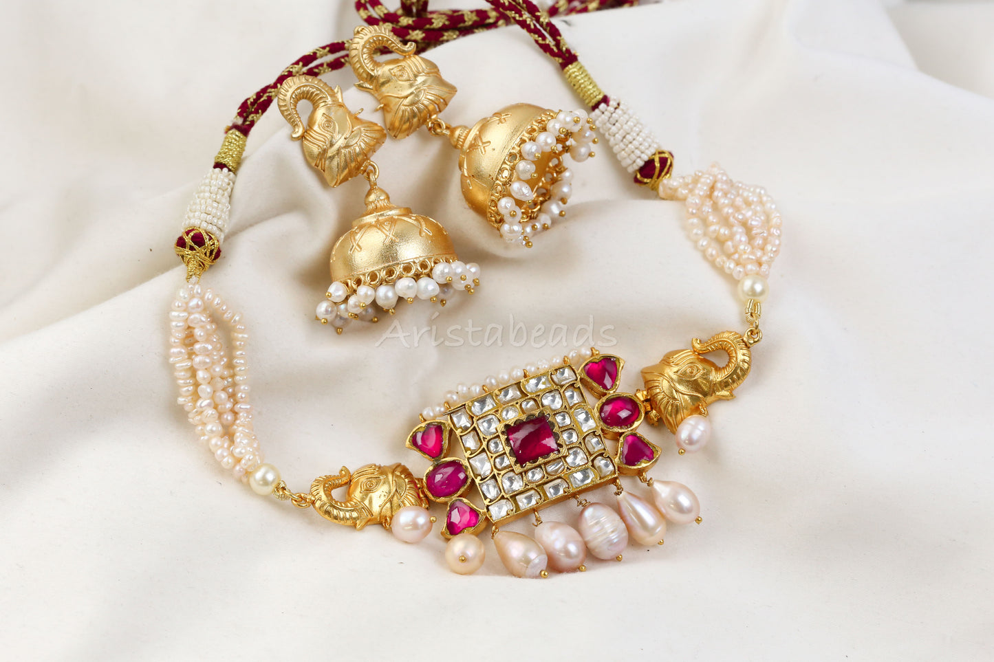 Real Pearls Antique Jadau Necklace Set (104-04)