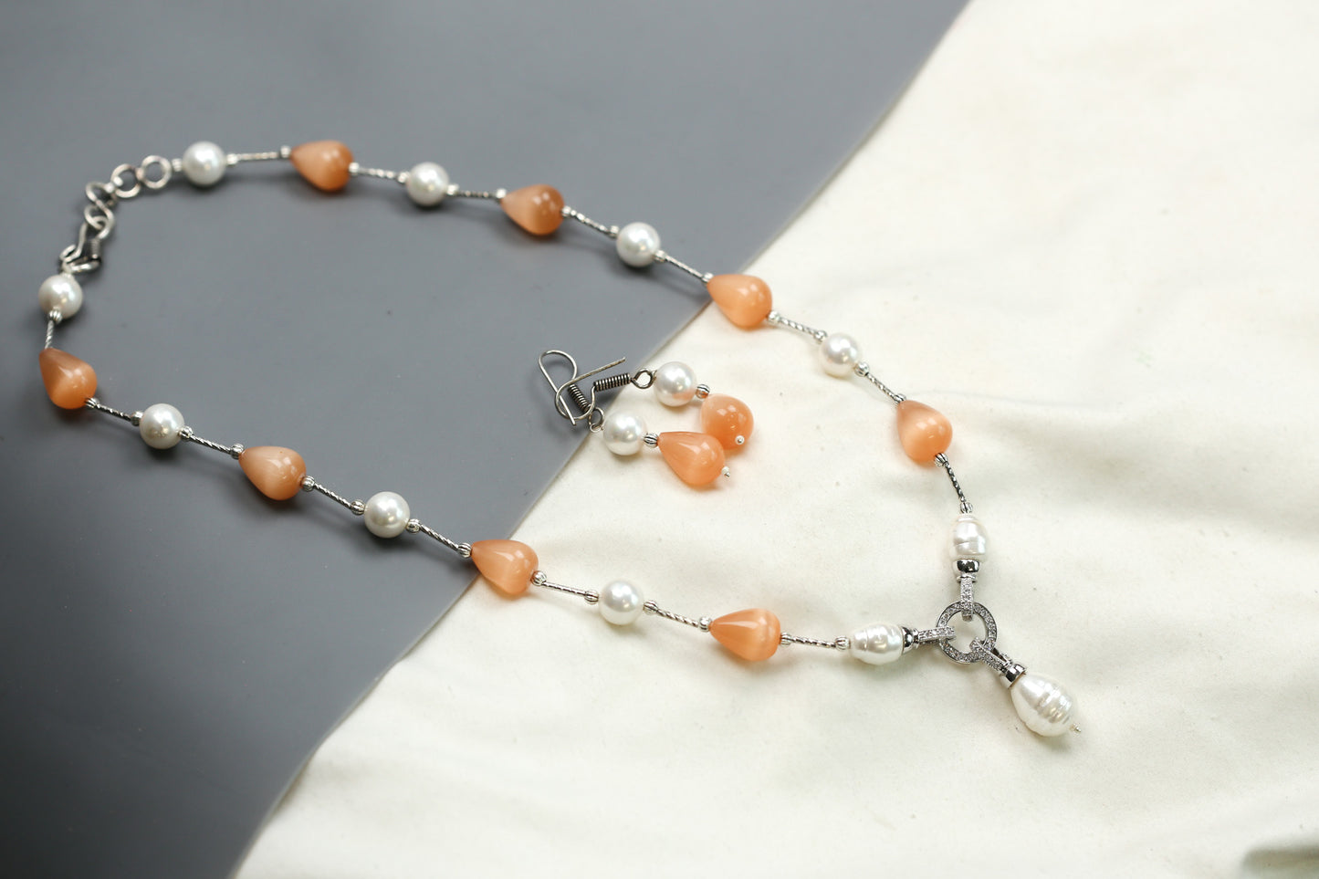 Contemporary Beaded Necklace Set - Peach