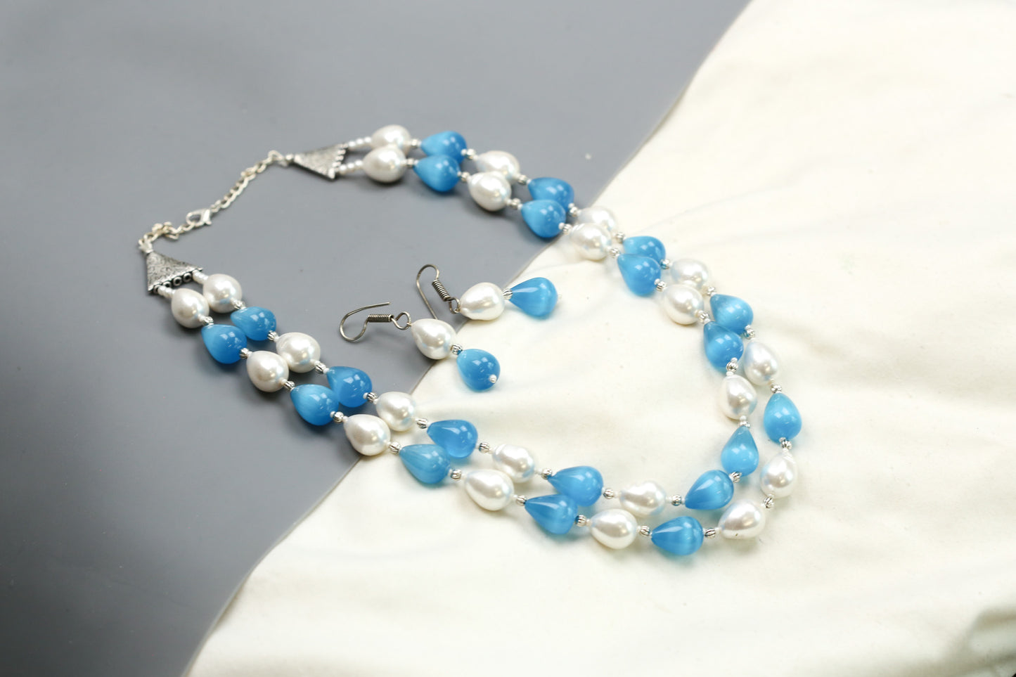 Contemporary 2 Strand Beaded Necklace Set - Blue