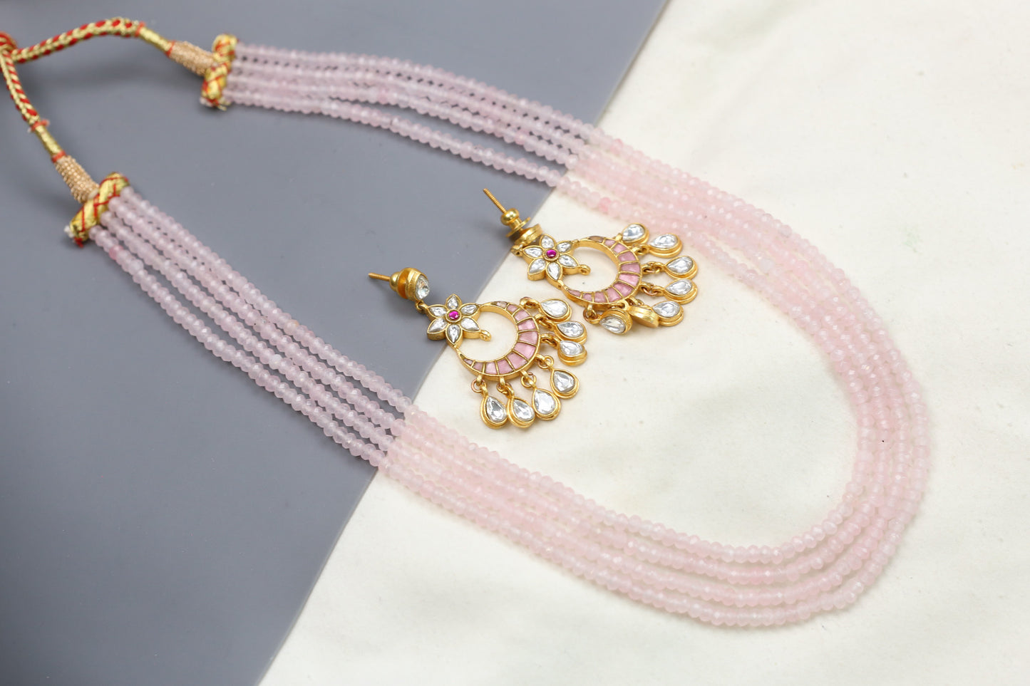 Rose Quartz 4 Strand Beaded Necklace Set