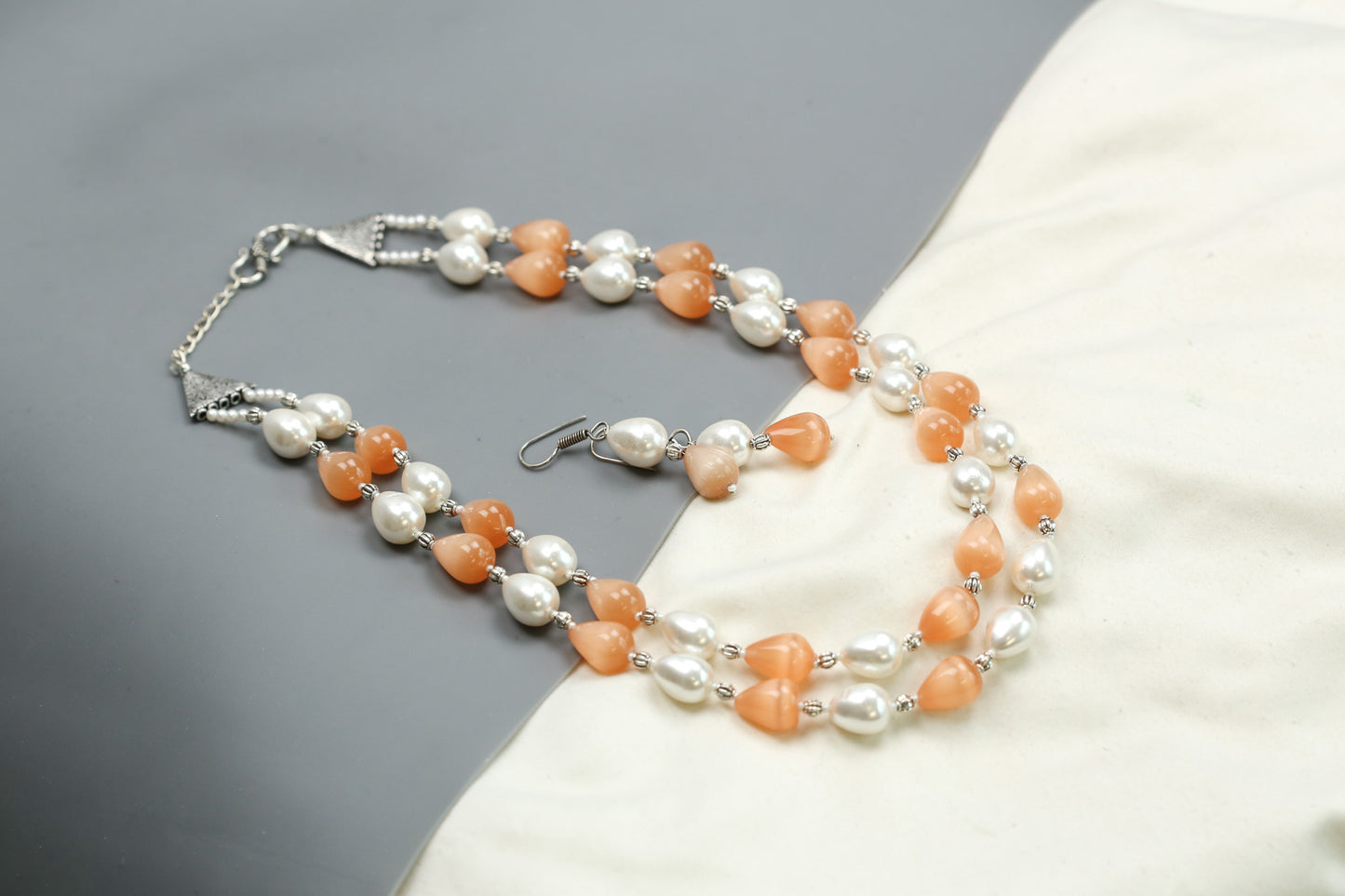 Contemporary 2 Strand Beaded Necklace Set - Peach